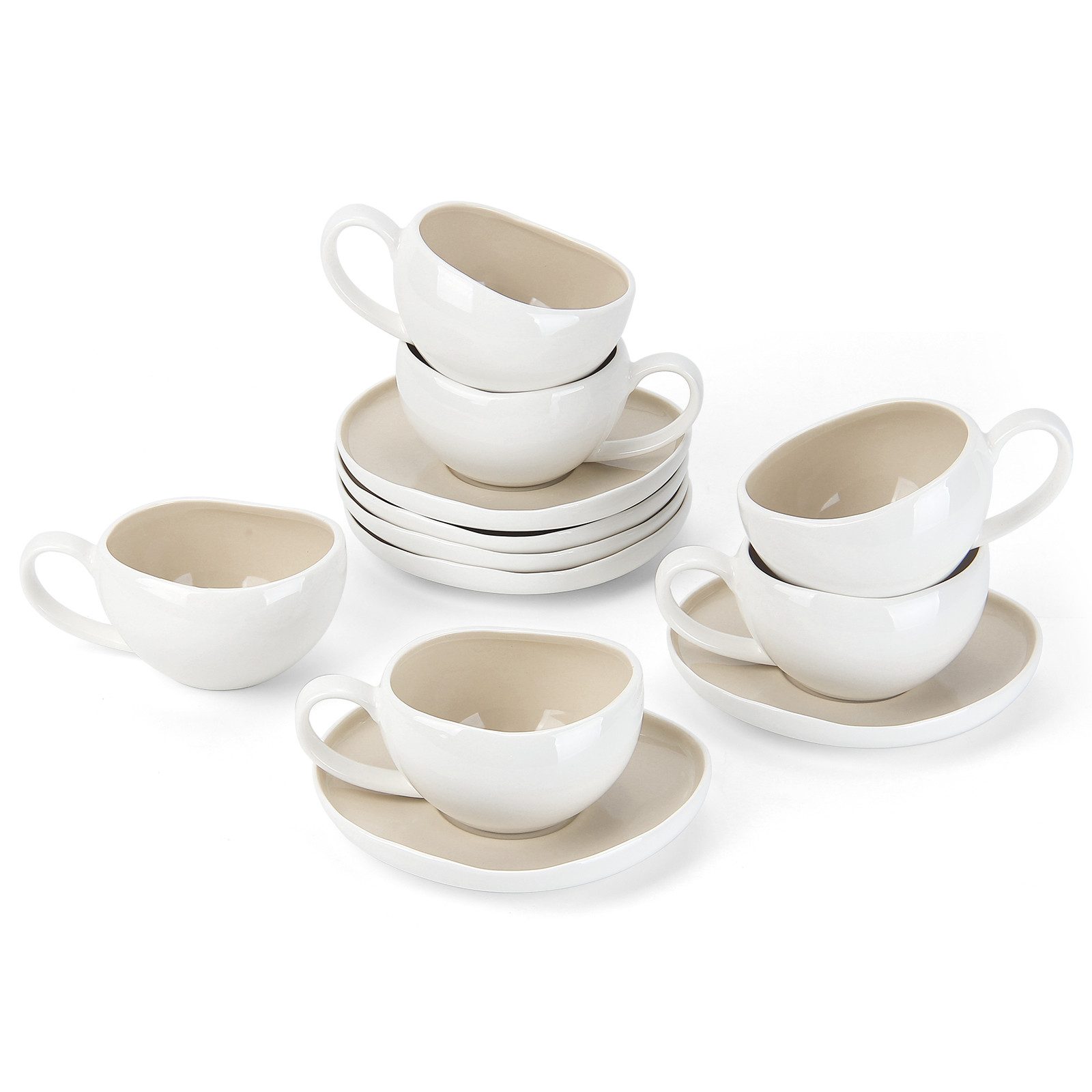 HOMELUX 12 Stück Tassen Set 200ml Kaffeetassen Cappuccinotassen Teetasse Weiß, 12-tlg., Keramik, Mokkatasse für 6 Personen mit Untertassen, Spülmaschinenfest