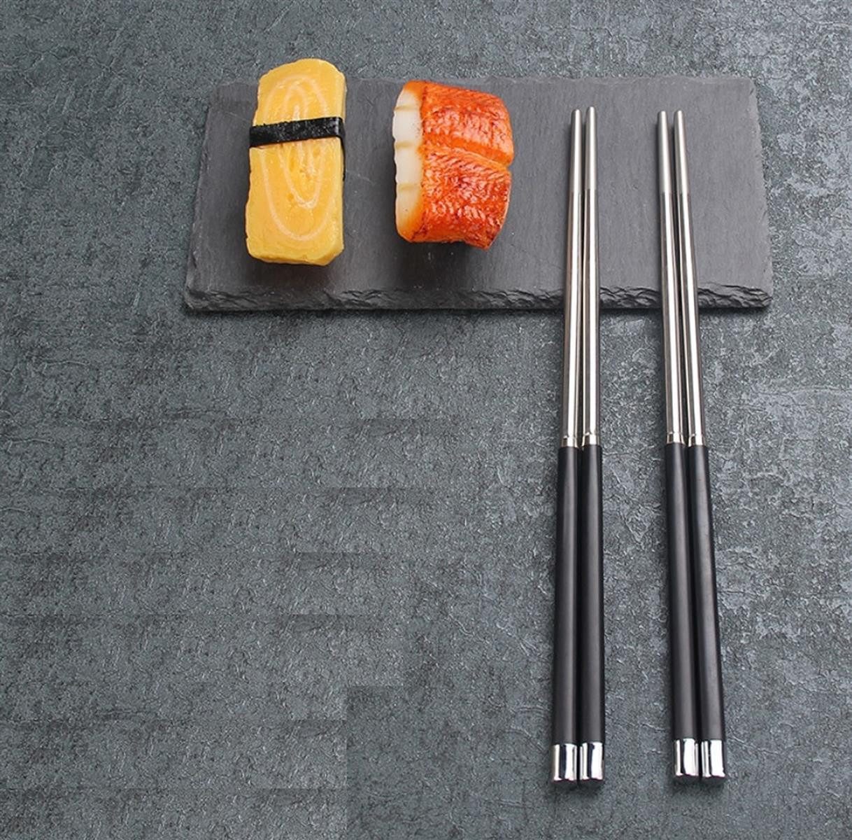 BAYLI Pizzaschneider 2 Paar Chinesische Essstäbchen Set aus Edelstahl, edle Sushi Stäbchen – Bild 4 von 5