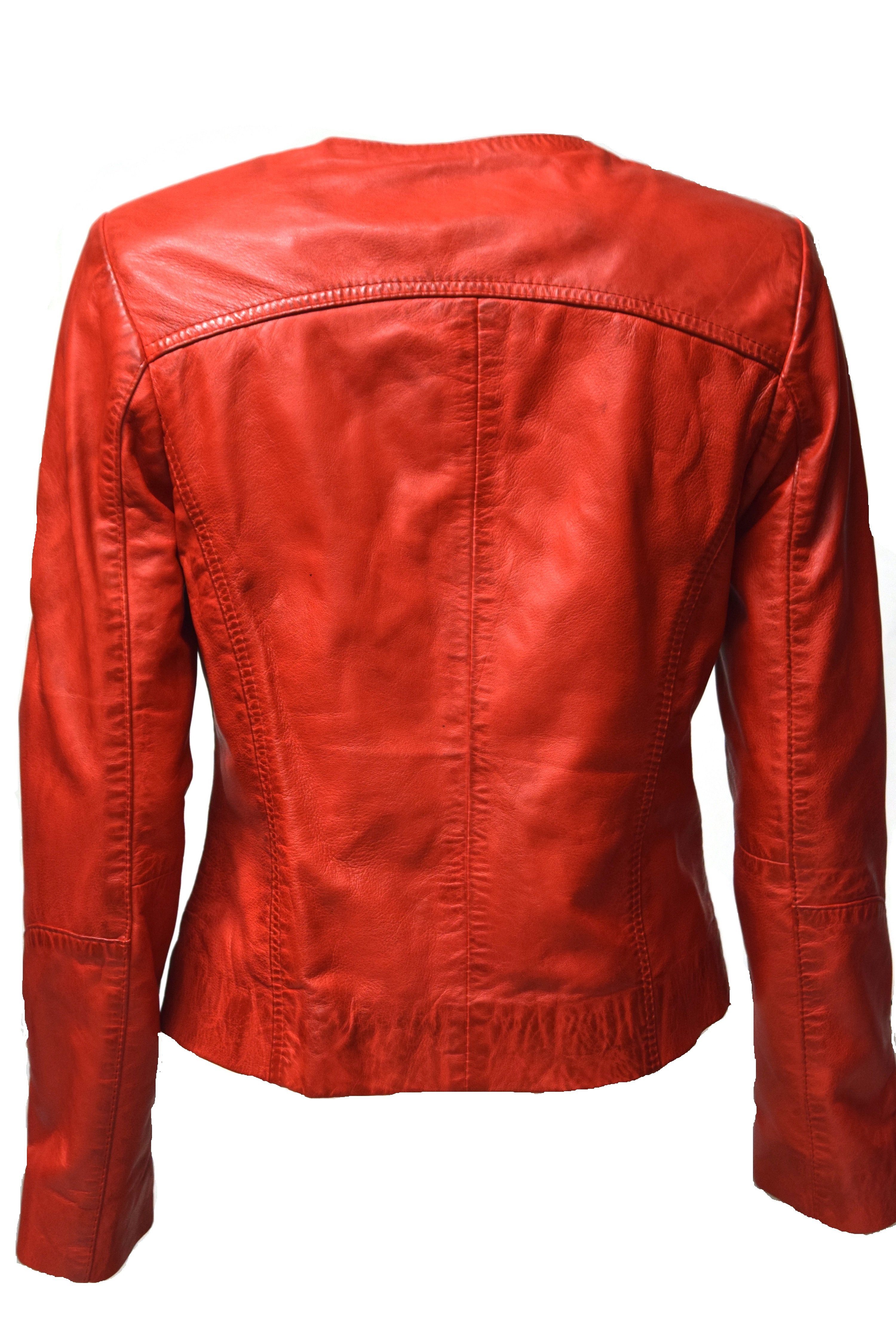 Kragenlos, Kim Leder Lederjacke Leather weiches Zimmert und rot leichtes