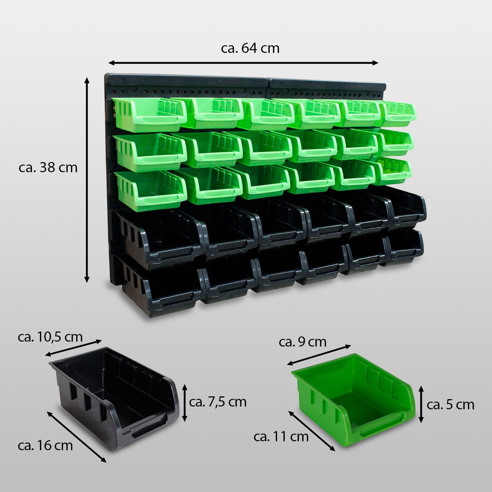 TRUTZHOLM Stapelbox 32tlg Stapelboxen mit Wandregal Set für Werkstatt Lager Schraubenbox, Schütten zum Beschriften