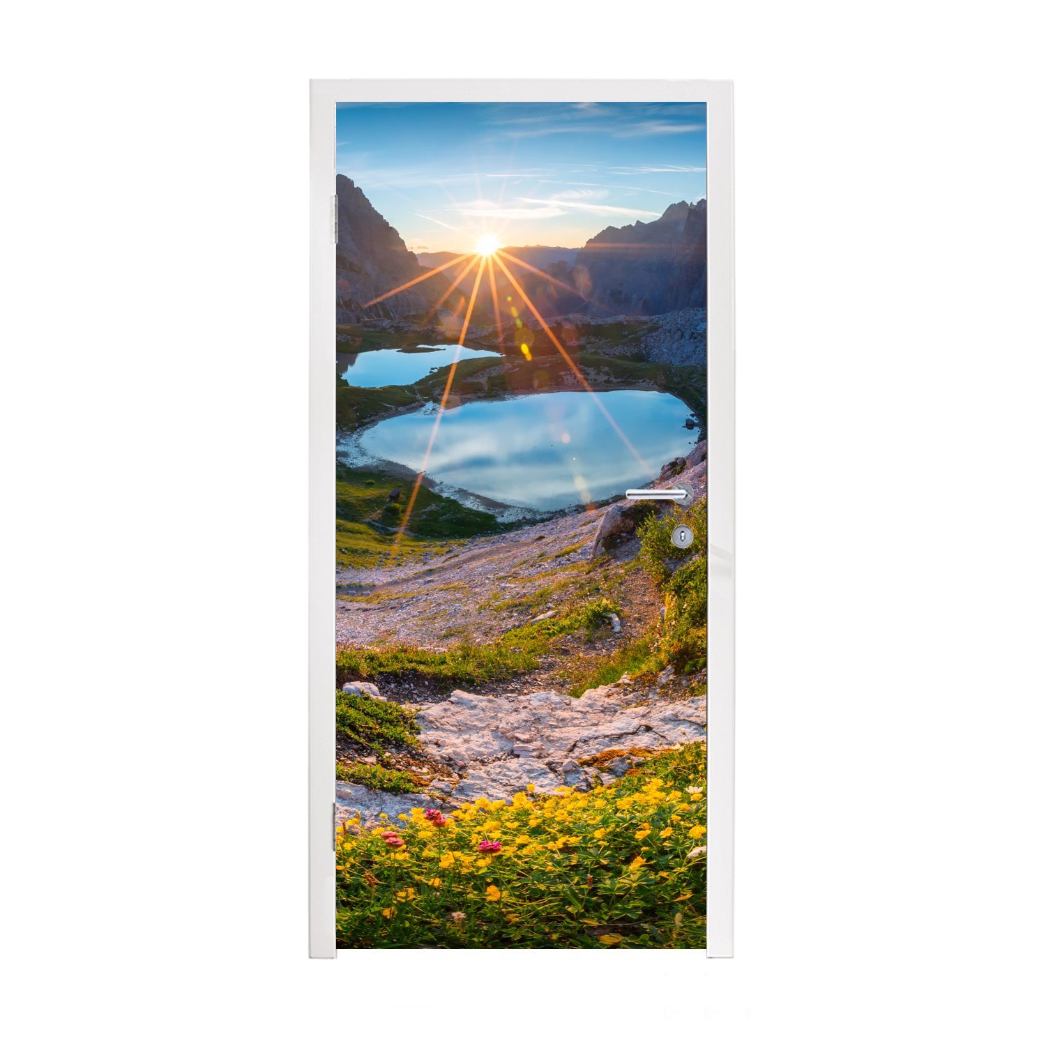 MuchoWow Türtapete Alpen - See - Sonne, Matt, bedruckt, (1 St), Fototapete für Tür, Türaufkleber, 75x205 cm