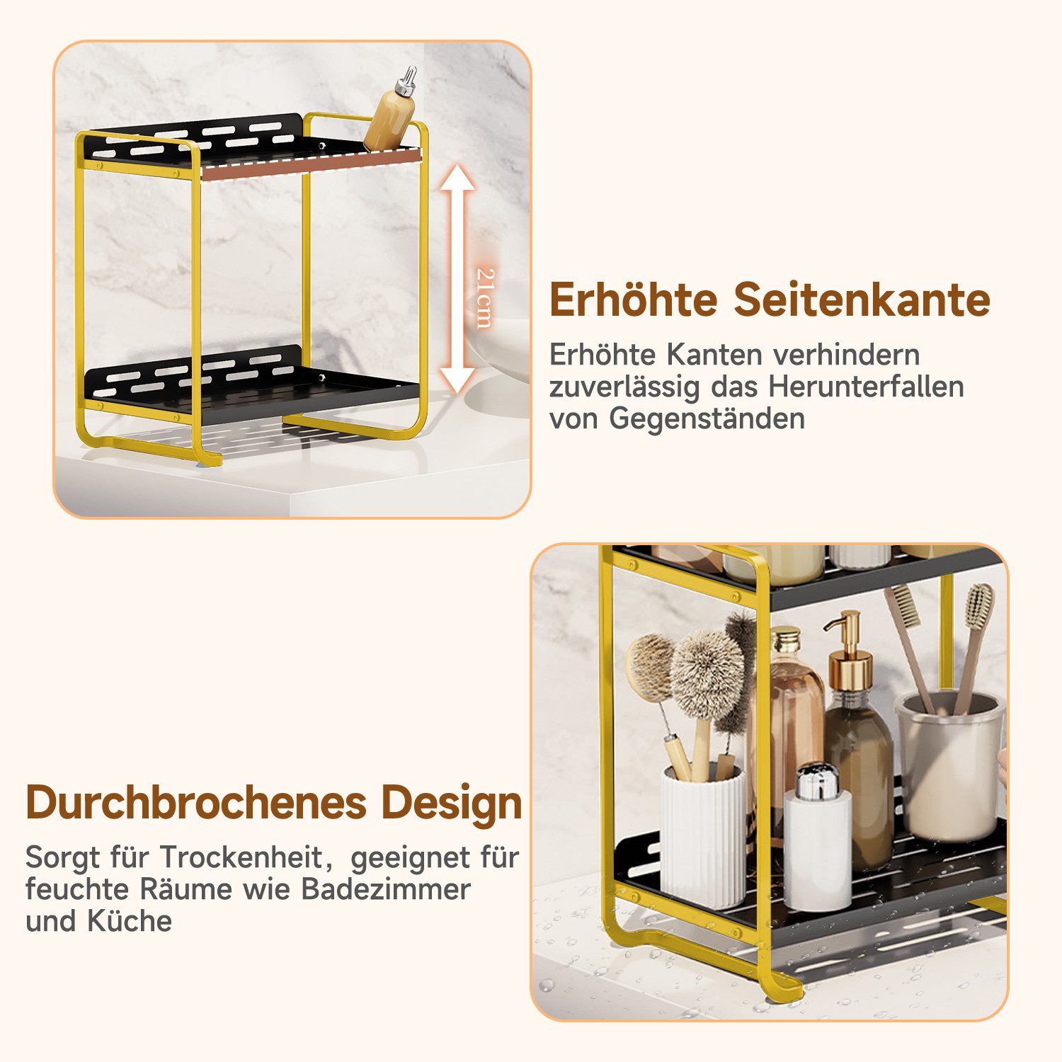OSTWOLKE Make-Up Organizer für Schminktisch, 2-Stöckiger Badezimmer-Arbeitsplatten, Kosmetik-Aufbewahrungsregal, für Schlafzimmer – Bild 4 von 5