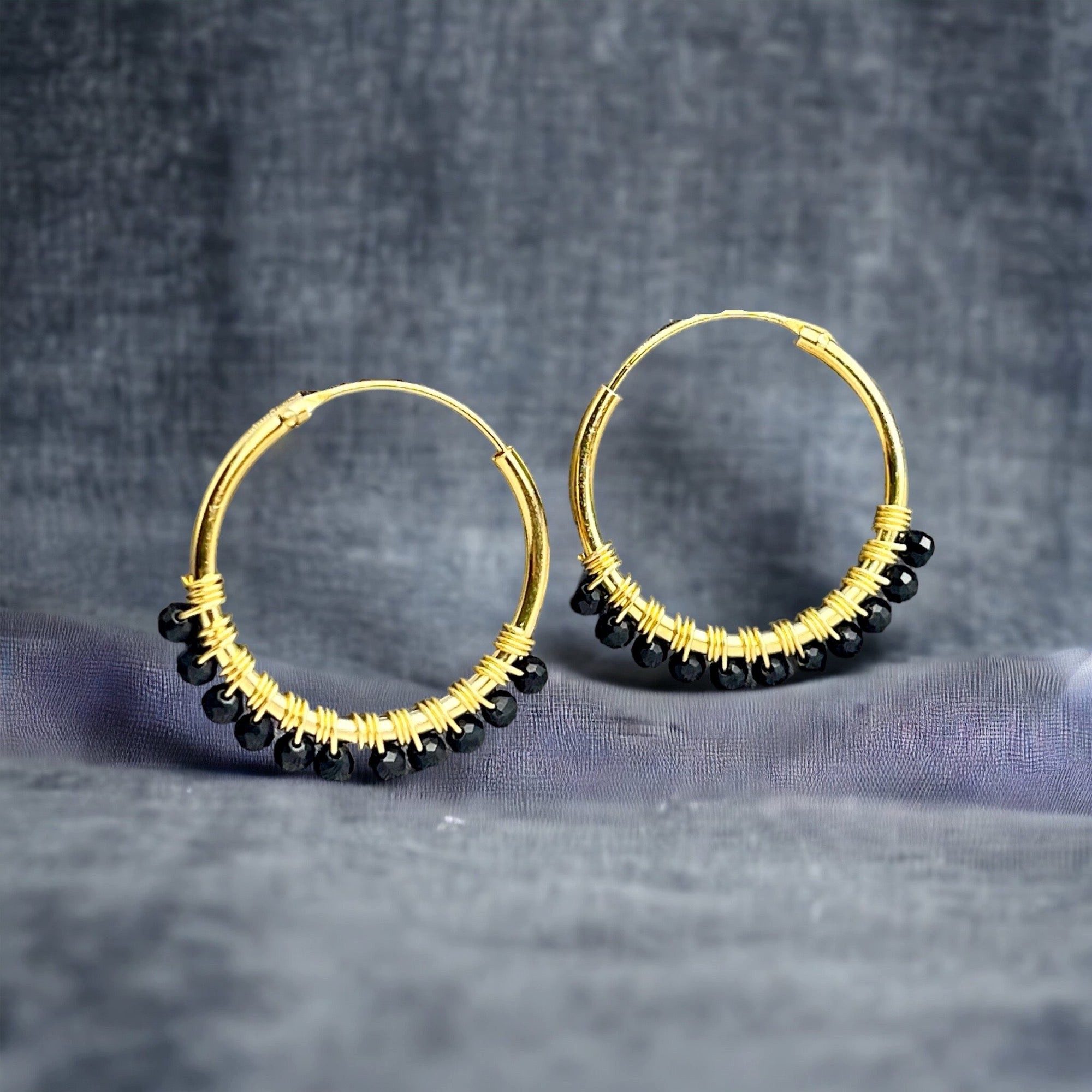 Ohrring-Set Edelstein Onyx Creolen - 925 Sterling Gold Vergoldet