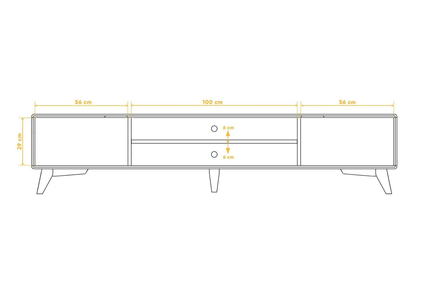 Natur24 Lowboard TV-Board Gerg Kernbuche 220x40x48 mit 2 Türen und 2 offenen Fächern