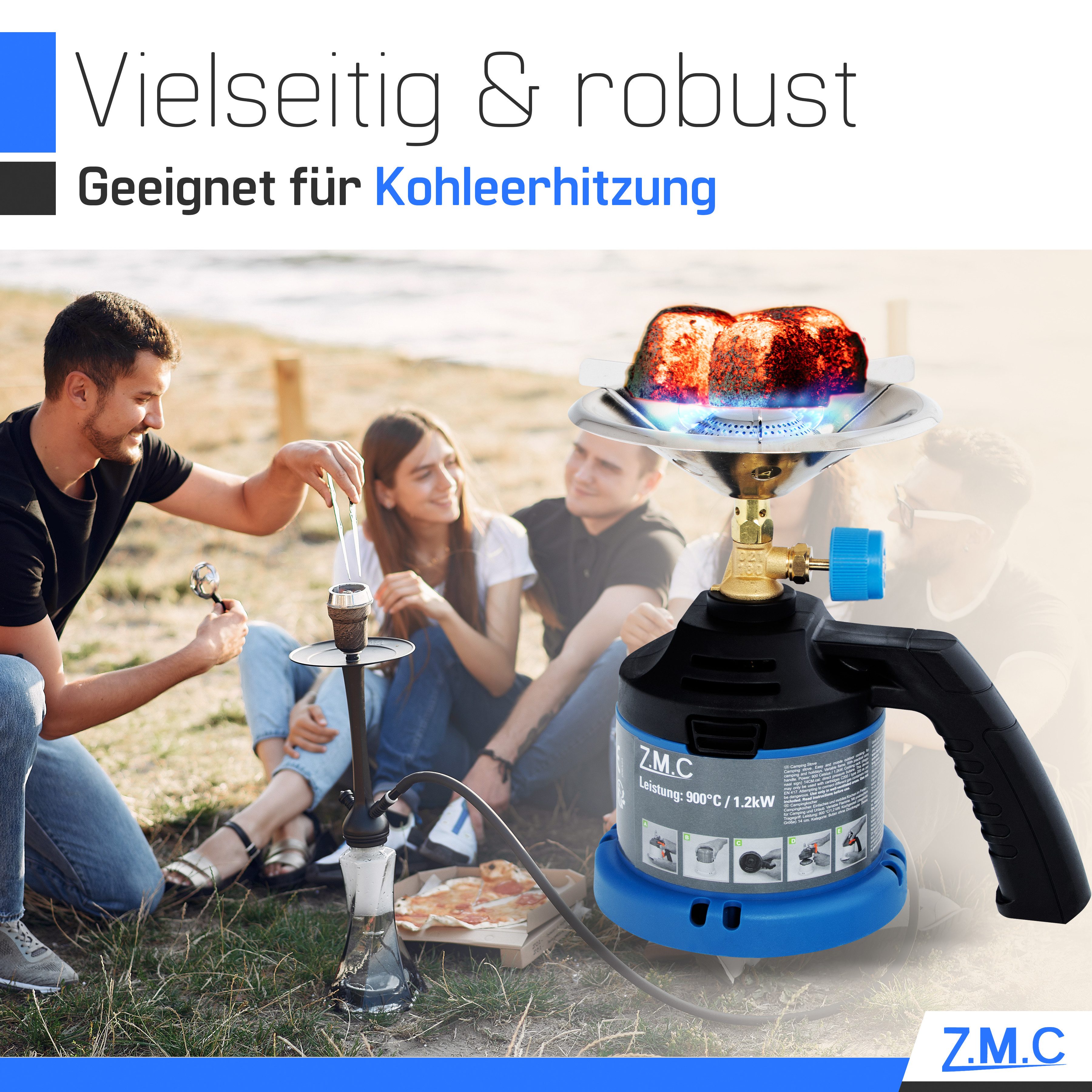 ZMC Gaskocher ZMC Campingkocher Gaskocher 1 flammig mit Griff Kohleanzünder + 8x, (Kartuschenkocher Geeignet für Camping, Indoor, Indoor/Outdoor, Outdoor, Wande – Bild 2 von 5