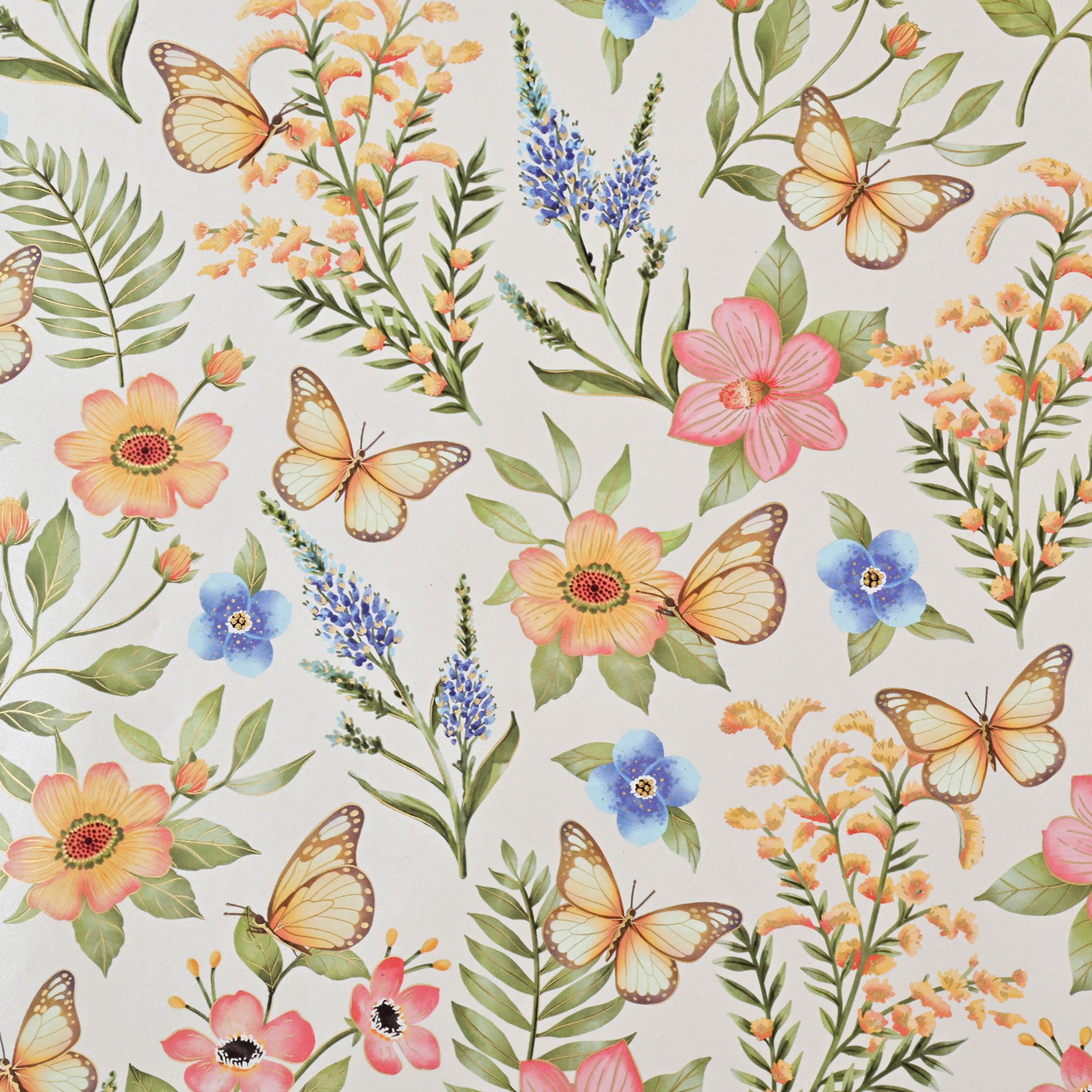 Star Geschenkpapier, Geschenkpapier Blumen 70cm x 2m Rolle mit Schmetterlingen & Blüten