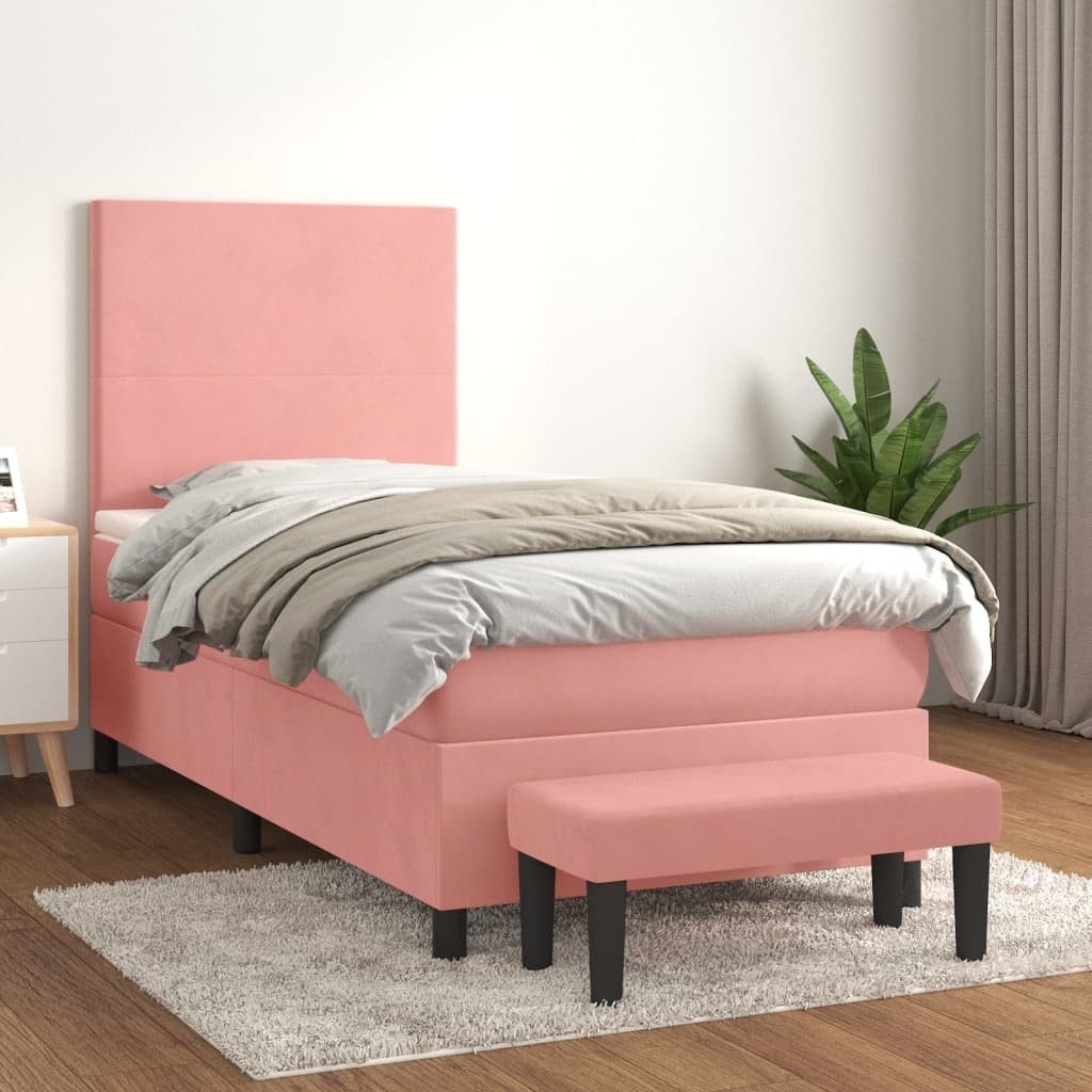 vidaXL Boxspringbett, Boxspringbett mit Matratze Rosa 90x190 cm Samt günstig online kaufen