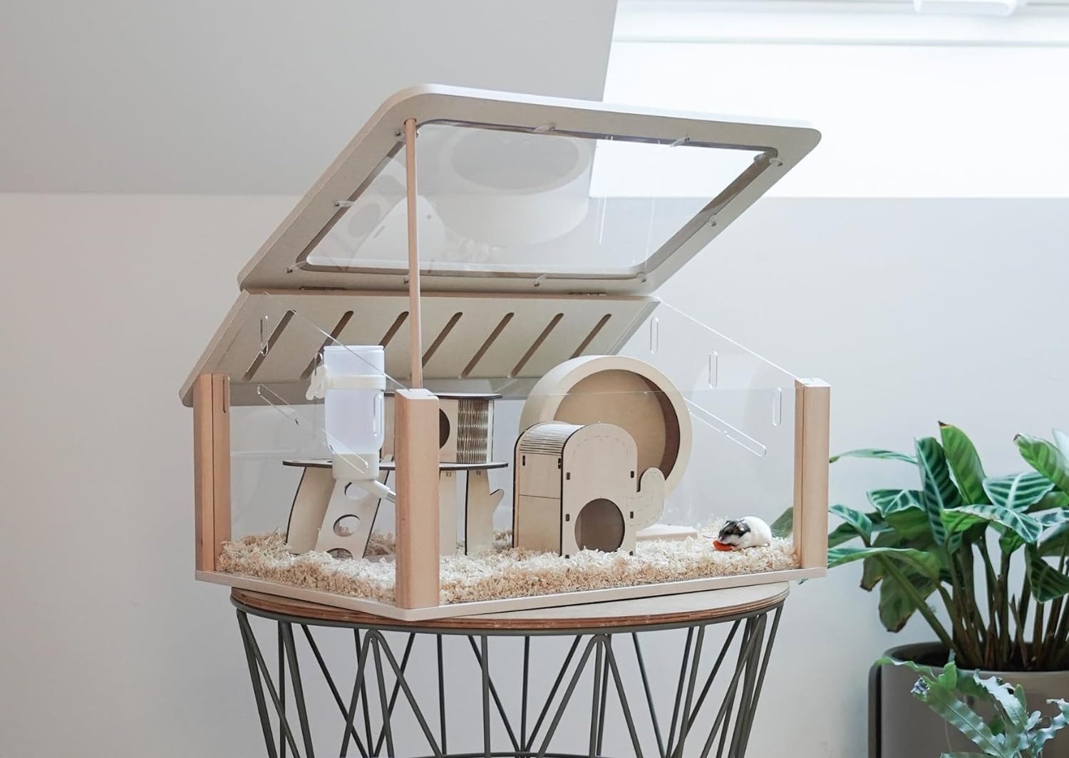 Roodz Kleintierkäfig Designer-Hamsterkäfig-Set – Holz & Acryl, inkl. Zubehör, 5-teilig