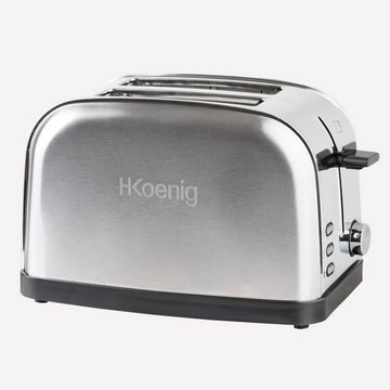H.Koenig Toaster Edelstahl 2-Scheiben Toastautomat, 2 kurze Schlitze, 850 W, herausnehmbare Krümelschublade, beleuchtete Bedientasten