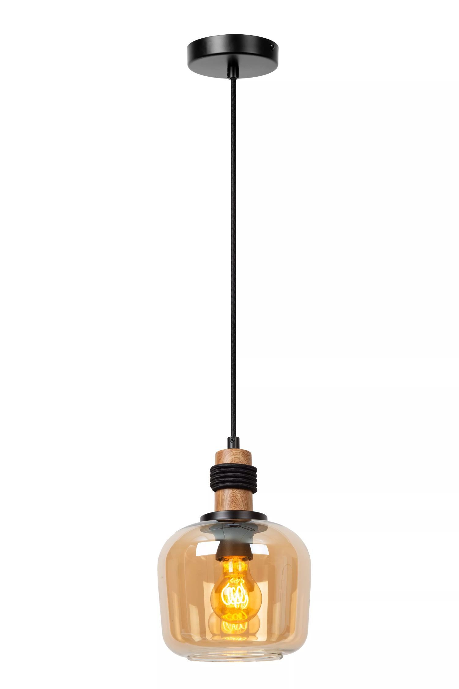 Licht-Erlebnisse Pendelleuchte YILUM, ohne Leuchtmittel, Metall Rauchglas E27 Ø 18 cm H: max. 161 cm Schwarz Bernstein rund