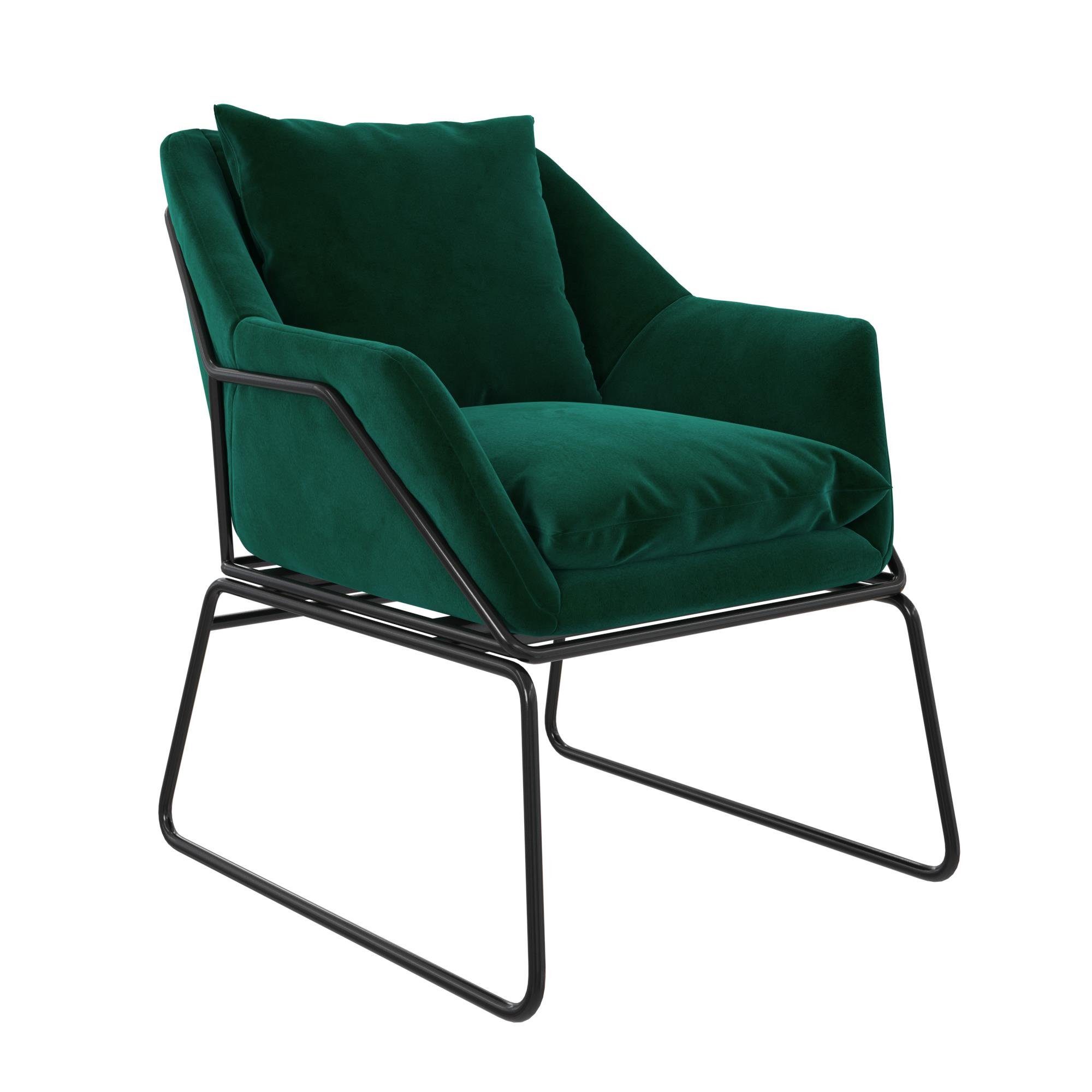 loft24 Sessel Avery (1-St), Bezug in Samtoptik, Metallgestell, Sitzhöhe ca. 45,5 cm grün