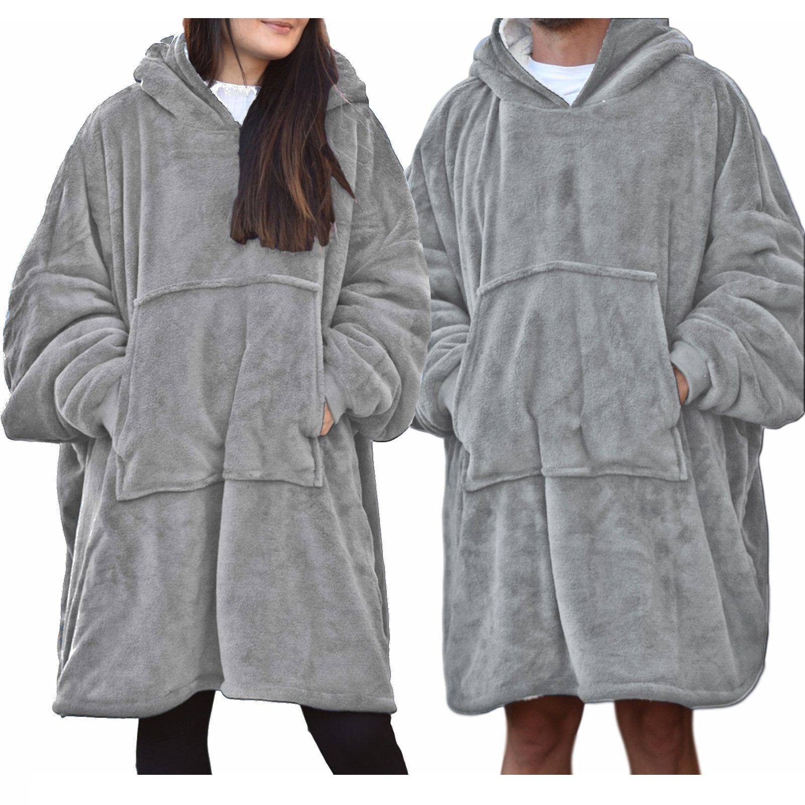 - HOMELEVEL Herren, & Bademantel Kuscheliger Flanell-Bademantel Für Damen 3XL - Übergröße Hellgrau Polyester