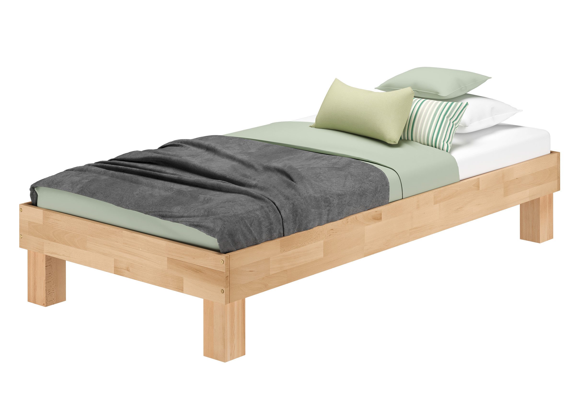 ERST-HOLZ Einzelbett Überlanges Massivholzbett Holzbett Echtholzbett Buche geölt, Buchegeölt