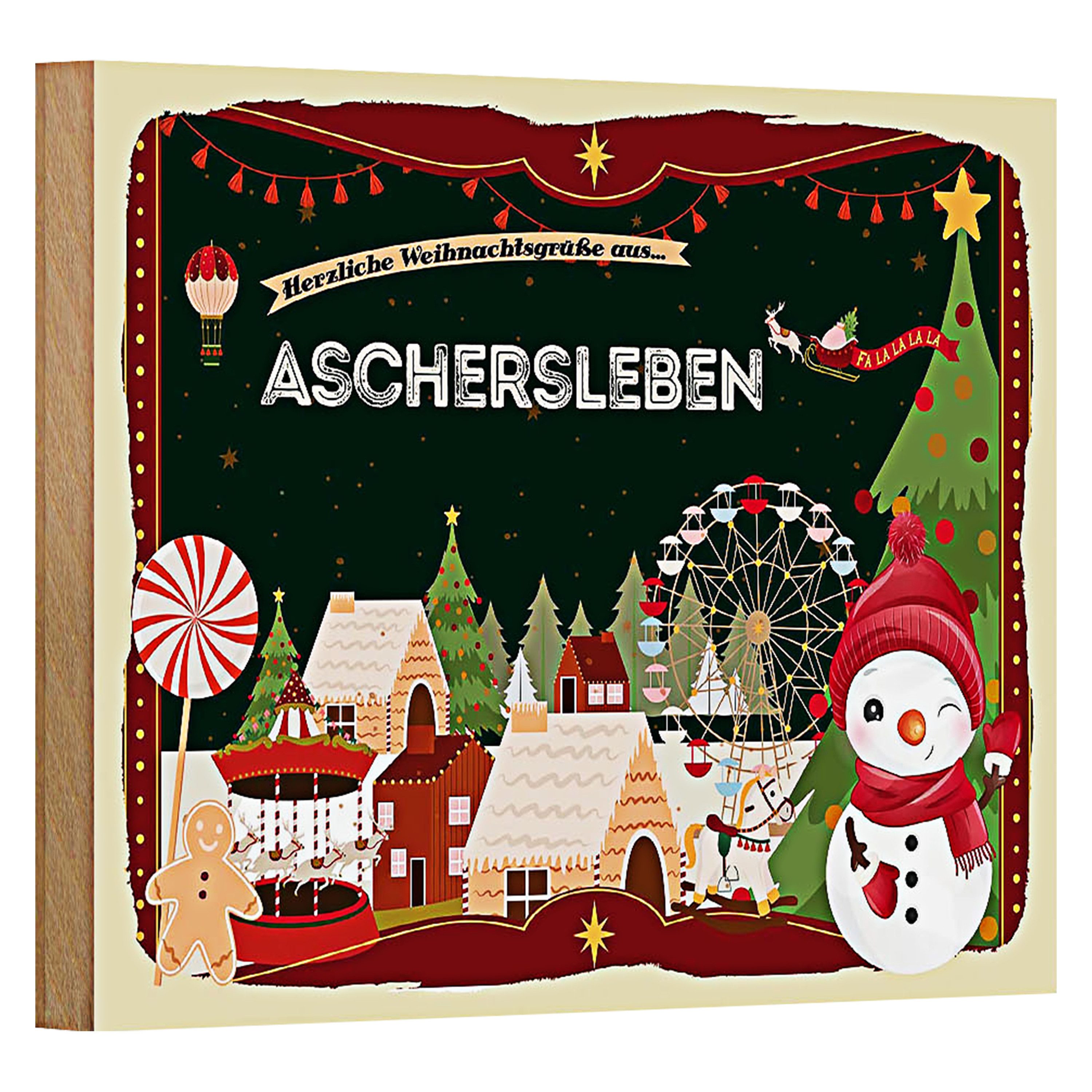 Roomando Holzbild Weihnachten Grüße aus ASCHERSLEBEN 18x12cm