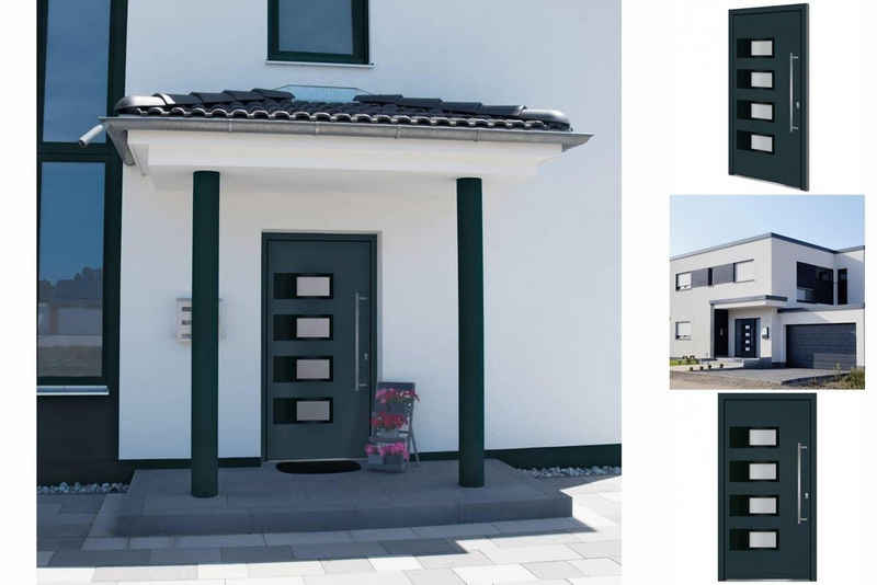 vidaXL Haustür Haustür Anthrazit 100x200 cm Aluminium und PVC Haus Eingangstür Glas-E
