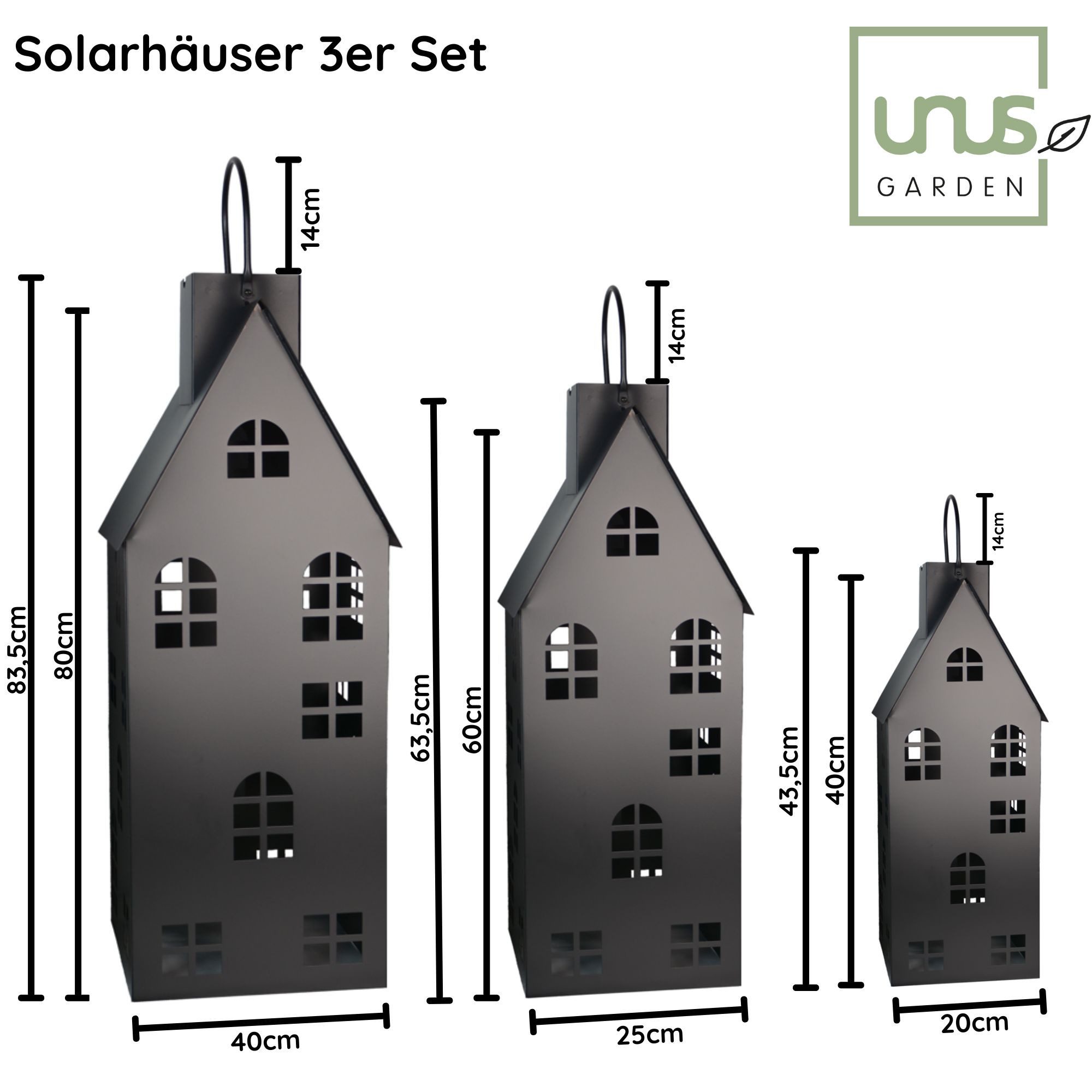 UNUS GARDEN LED Solarleuchte Metall-Häuser groß, Metallhaus Laterne Windlicht Garten Eingang Teelichthaus Dekolicht – Bild 5 von 5