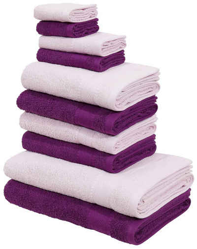 my home Handtuch Set Afri, Duschtücher, Handtücher, Gästetücher, Seiftücher, Walkfrottee, (Set, 10-tlg), zweifarbig, 100% Baumwolle, weich, mit Bordüre