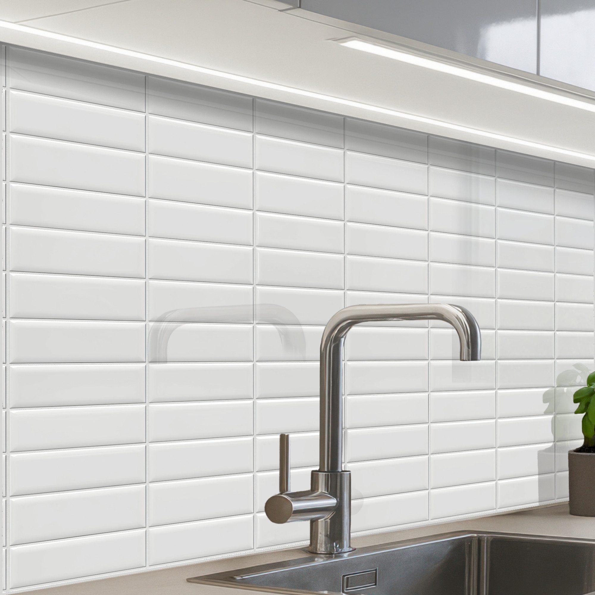 KitchenYeah Küchenrückwand Muster selbstklebend (keine Folie) Metro - Kacheln - Weiß, (1-tlg), Spritzschutz, Küche, Rückwand, Küchenwand, Küchenfront, 30x20 cm