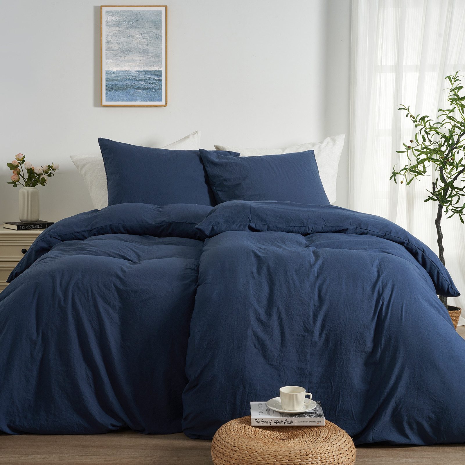 Topfinel Bettwäsche Bettwäsche 135x200 4teilig weiche Vorgewaschene Mikrofaser Baumwolle, 4 teilig, 2 Bettbezüge 135 x 200 2 Kissenbezüge 80x80 Reißverschluss Navyblau