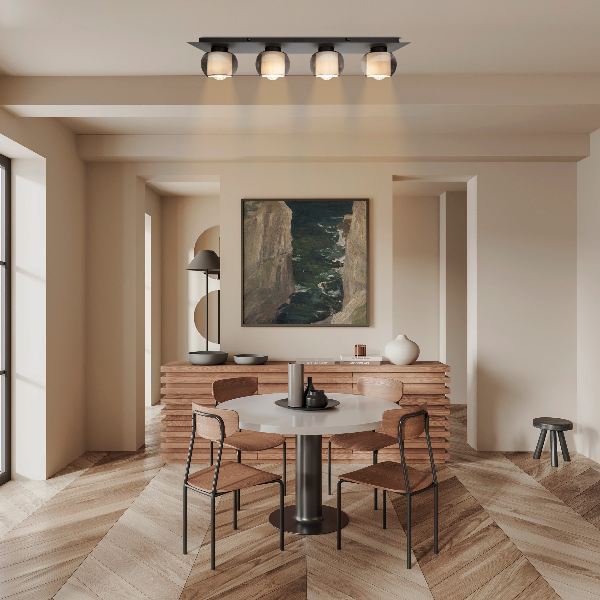 OTTO home Deckenleuchte Tanissa mit Doppelschirm, ohne Leuchtmittel, kugelförmig, Rauchglas, innen Stoffschirm, E27, Glasschirm, Textil