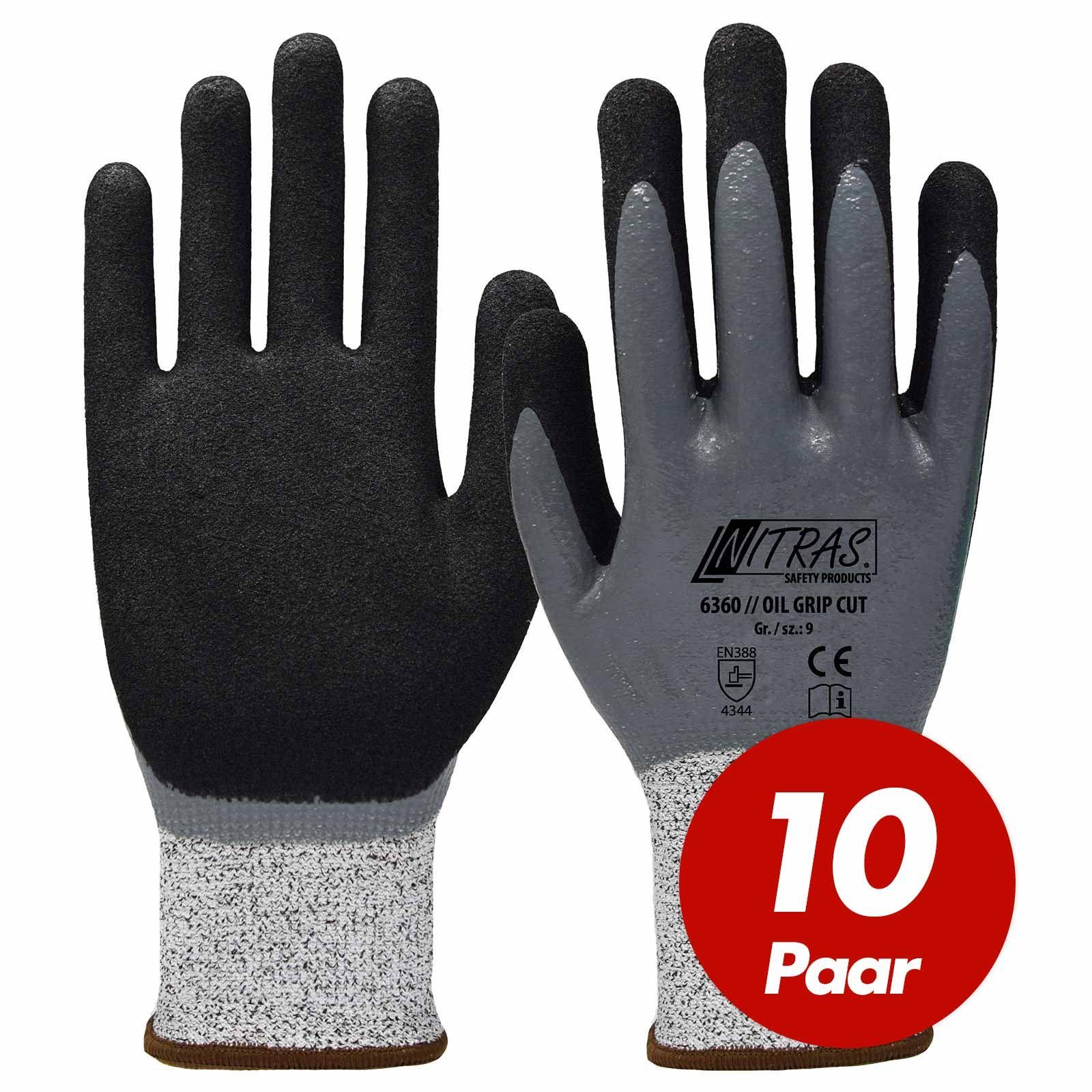 Nitras Schnittschutzhandschuhe NITRAS Schnittschutzhandschuhe 6360 CUT Grip - Paar Oil (Set) 10