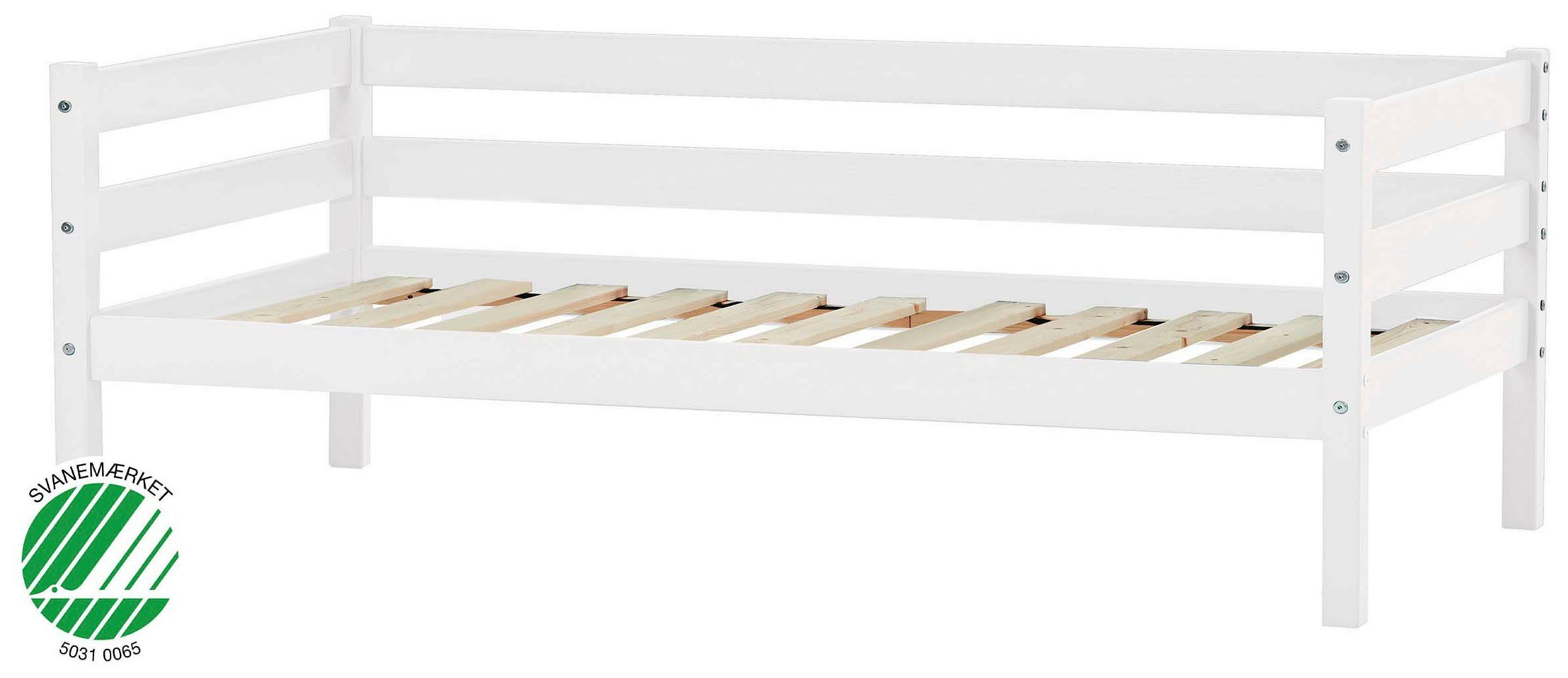 Hoppekids Einzelbett ECO Comfort (Set), mit Rollrost in 8 Farben, wahlweise mit Matratze und Absturzsicherung weiß