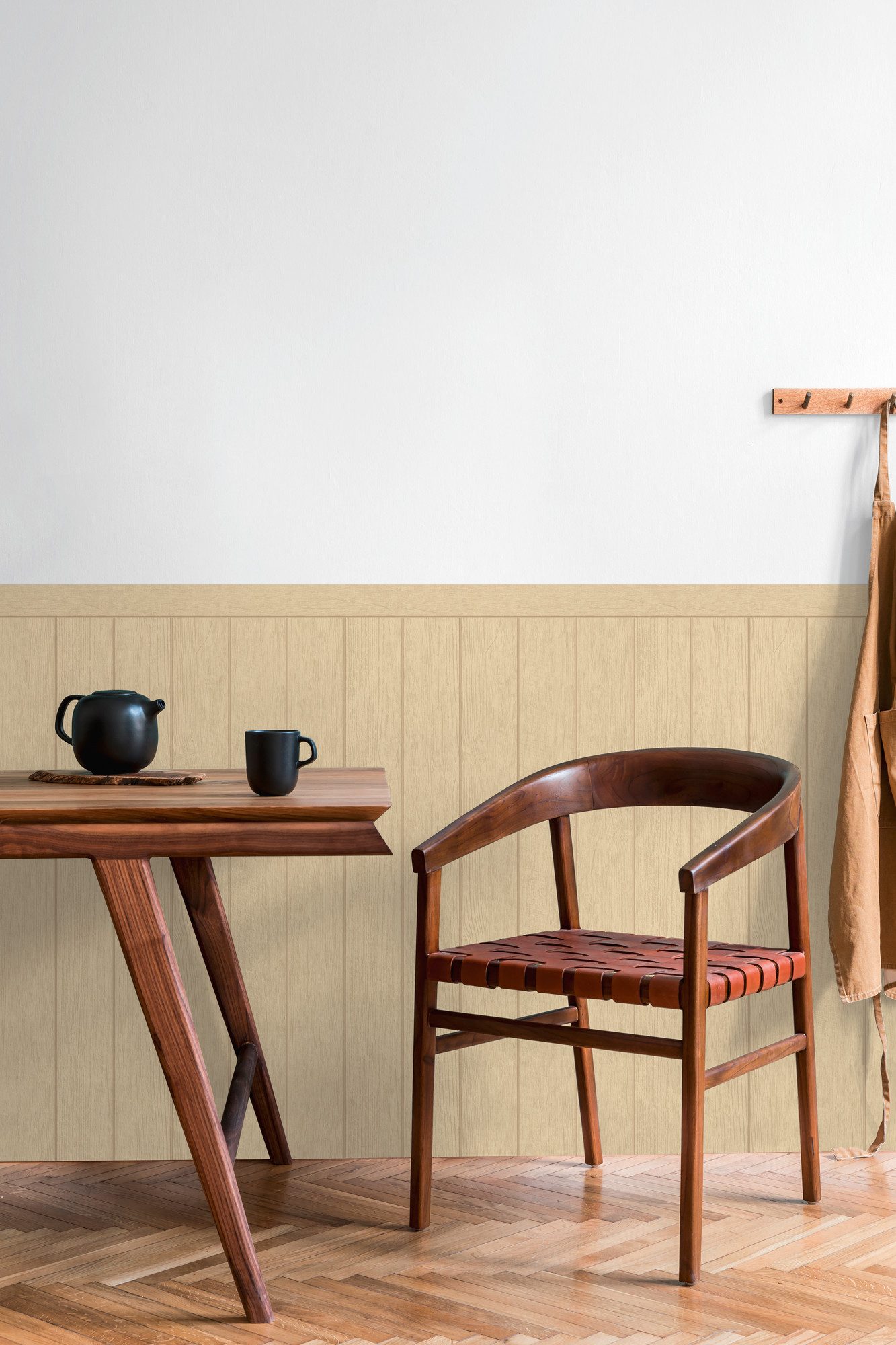 living walls Vliestapete Wallpanel Tapete Wandpaneele Mustertapete Holzpaneele Natur, strukturiert, matt, (1 St), Vliestapete Holz-Optik für Schlafzimmer Küche  – Bild 5 von 5