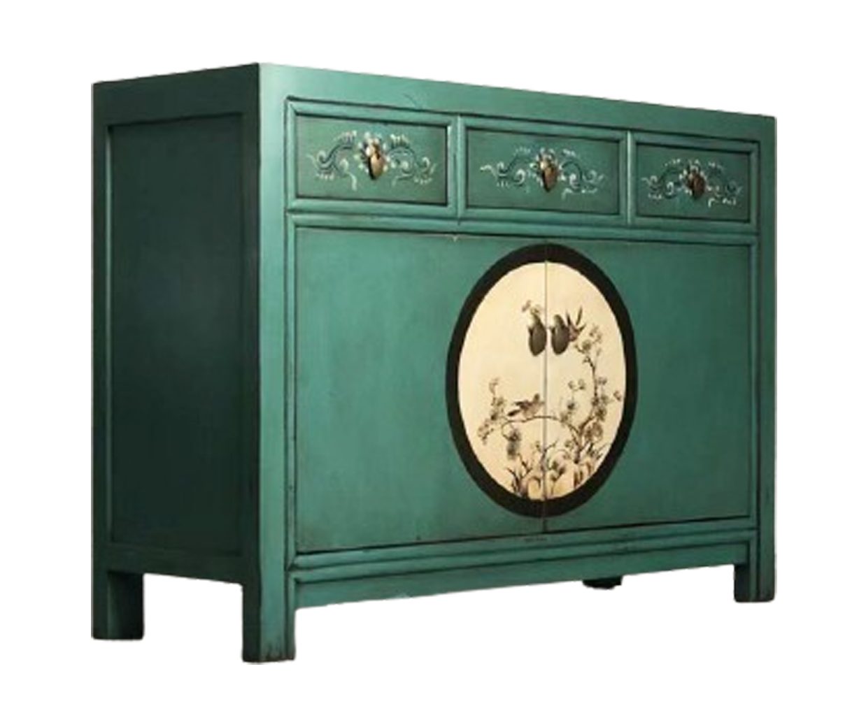 OPIUM OUTLET Kommode Asia Schrank Sideboard orientalisch chinesisch (Hochzeitsschrank, Мебель asiatisch komplett montiert), Vintage-Stil, smaragd-gün