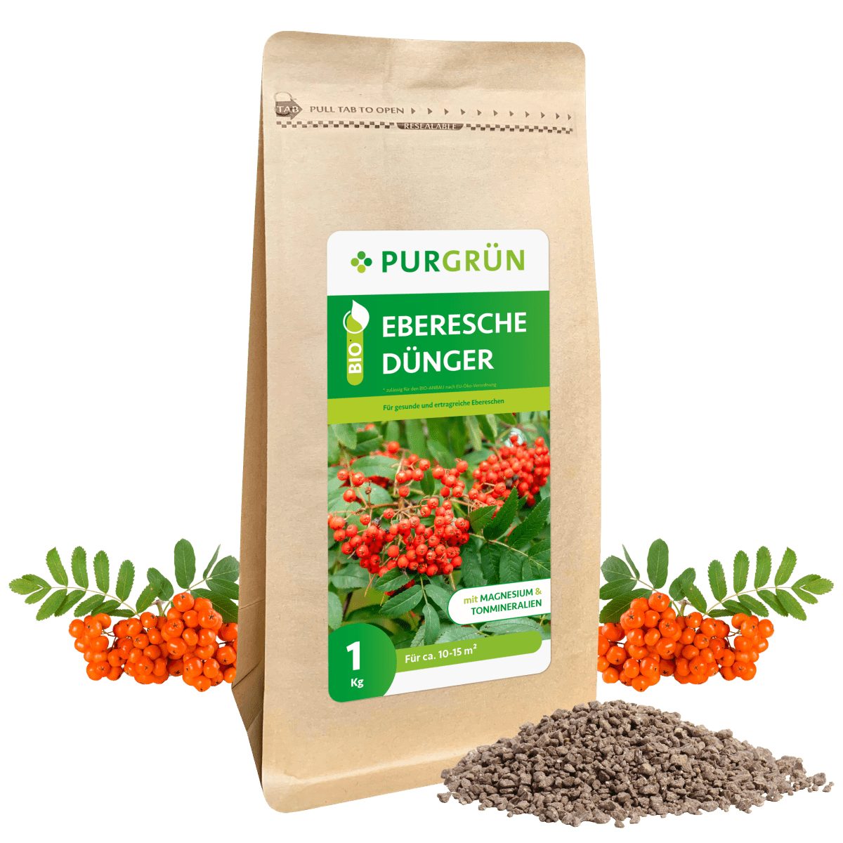 Gartendünger Purgrün Bio Eberesche Dünger, NPK 6+3+8, Magnesium, 1 kg