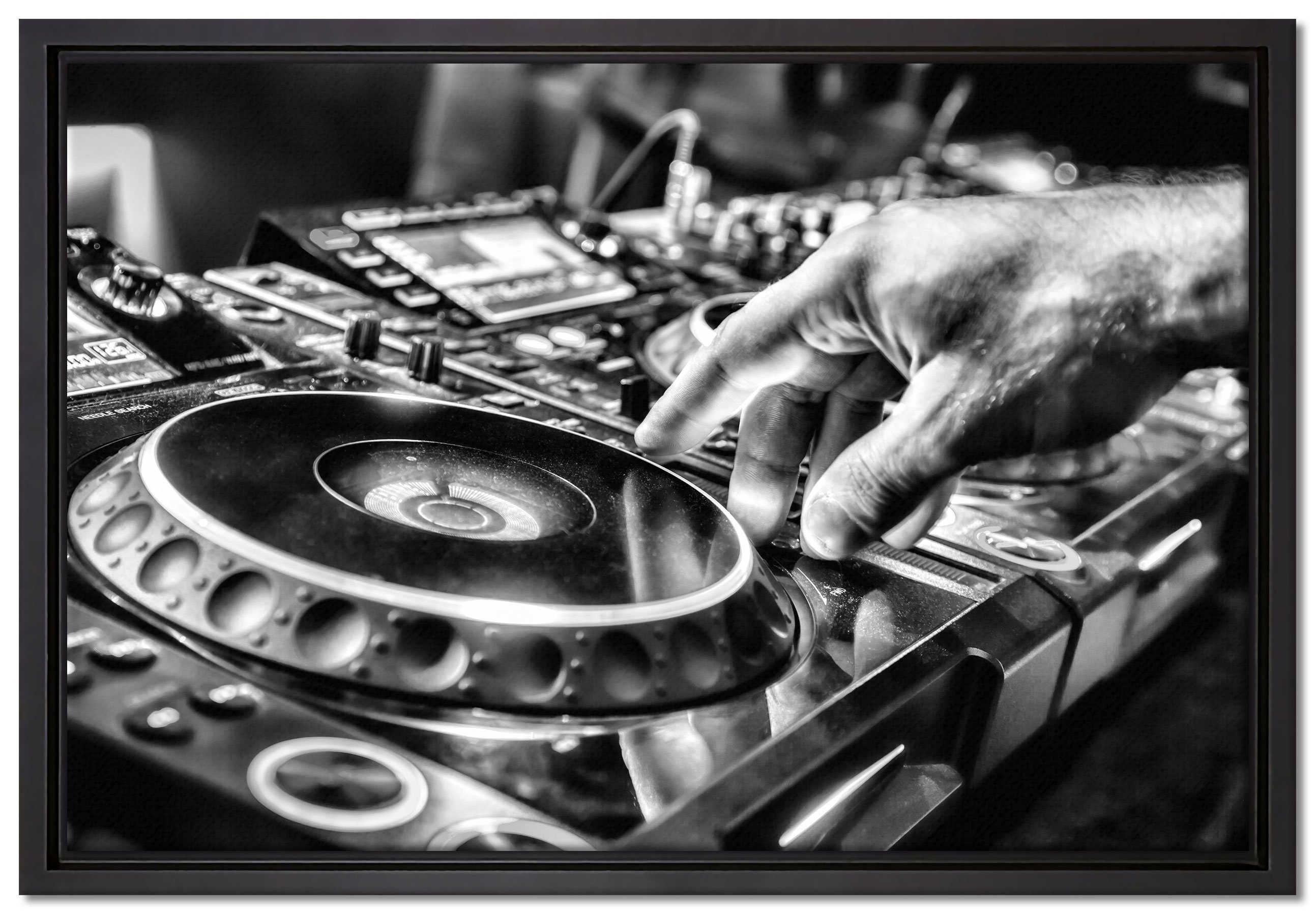 Pixxprint Leinwandbild DJ Plattenteller, Cool Music, Wanddekoration (1 St), Leinwandbild fertig bespannt, in einem Schattenfugen-Bilderrahmen gefasst, inkl. Zackenaufhänger | Leinwandbilder