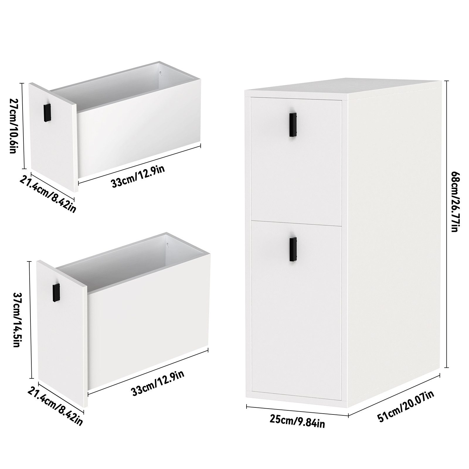 JEOBEST Nachttisch Nachtschrank Beistelltisch mit 2 Schubladen, Schmal, Moderner Nachtkommode für Schlafzimmer 25x50x70cm – Bild 5 von 5