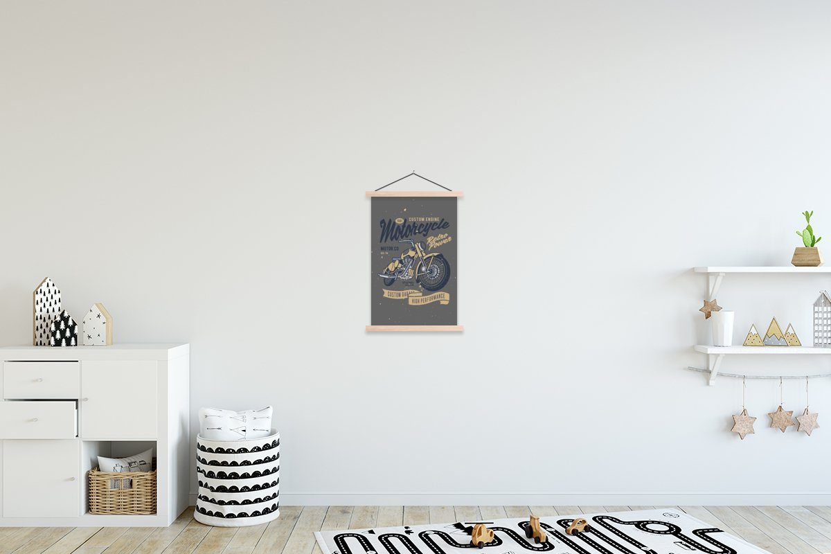 MuchoWow Poster Mancave - Motor - Retro - Illustration, (1 St), Posterleiste, Textilposter für Wohnzimmer, Bilderleiste, Magnetisch