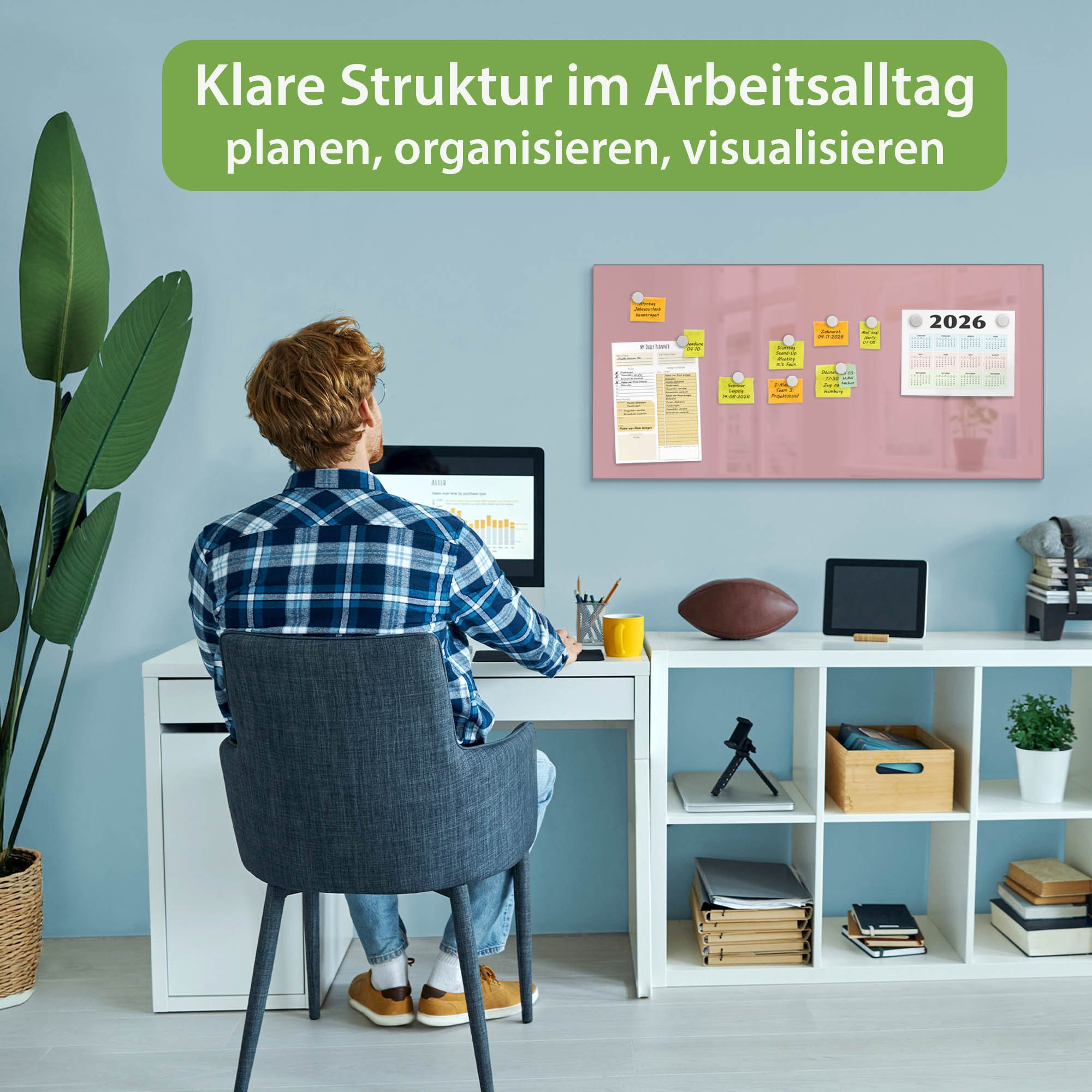 banjado Magnettafel aus Metall 78x37cm in grün, rosa oder elfenbeinfarben, (mit Montagematerial und Magneten), magnetisch