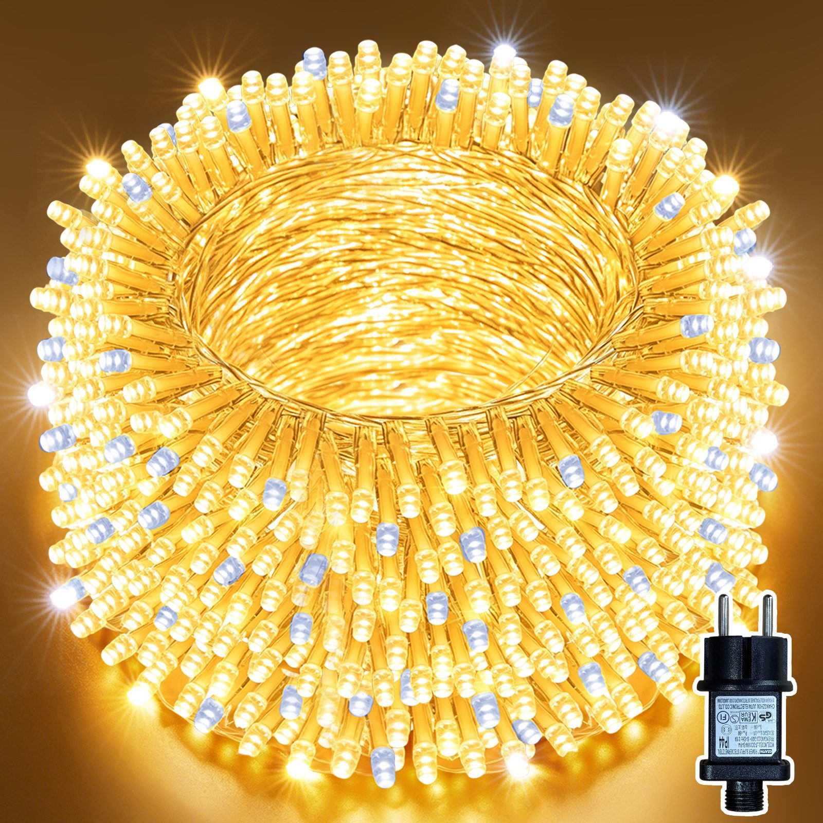 Quntis LED-Lichterkette 10-50M Lichterkette indoor/outdoor mit Stecker, weihnachten deko Außen, für Garten,Balkon,Hof,Hochzeit, deko ostern, Transparent