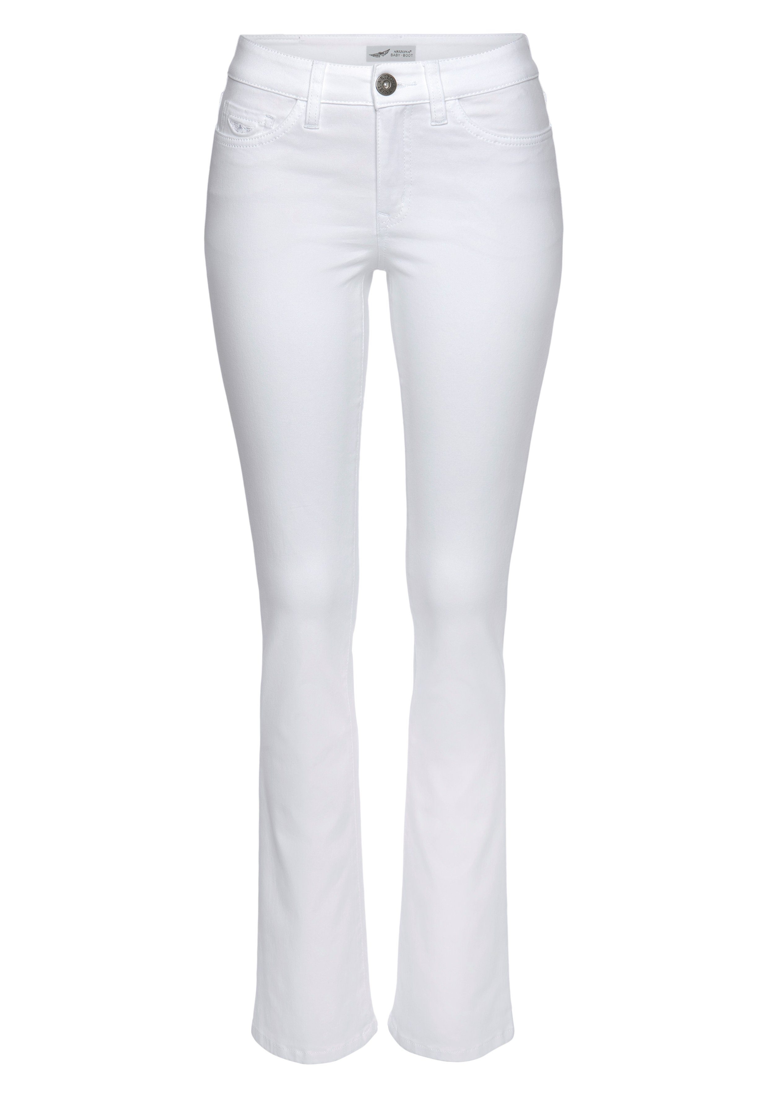 Arizona Bootcut-Jeans Baby-Boot Bootcut-Stil, figurbetonte Passform, mit Used-Effekten. € 49,99