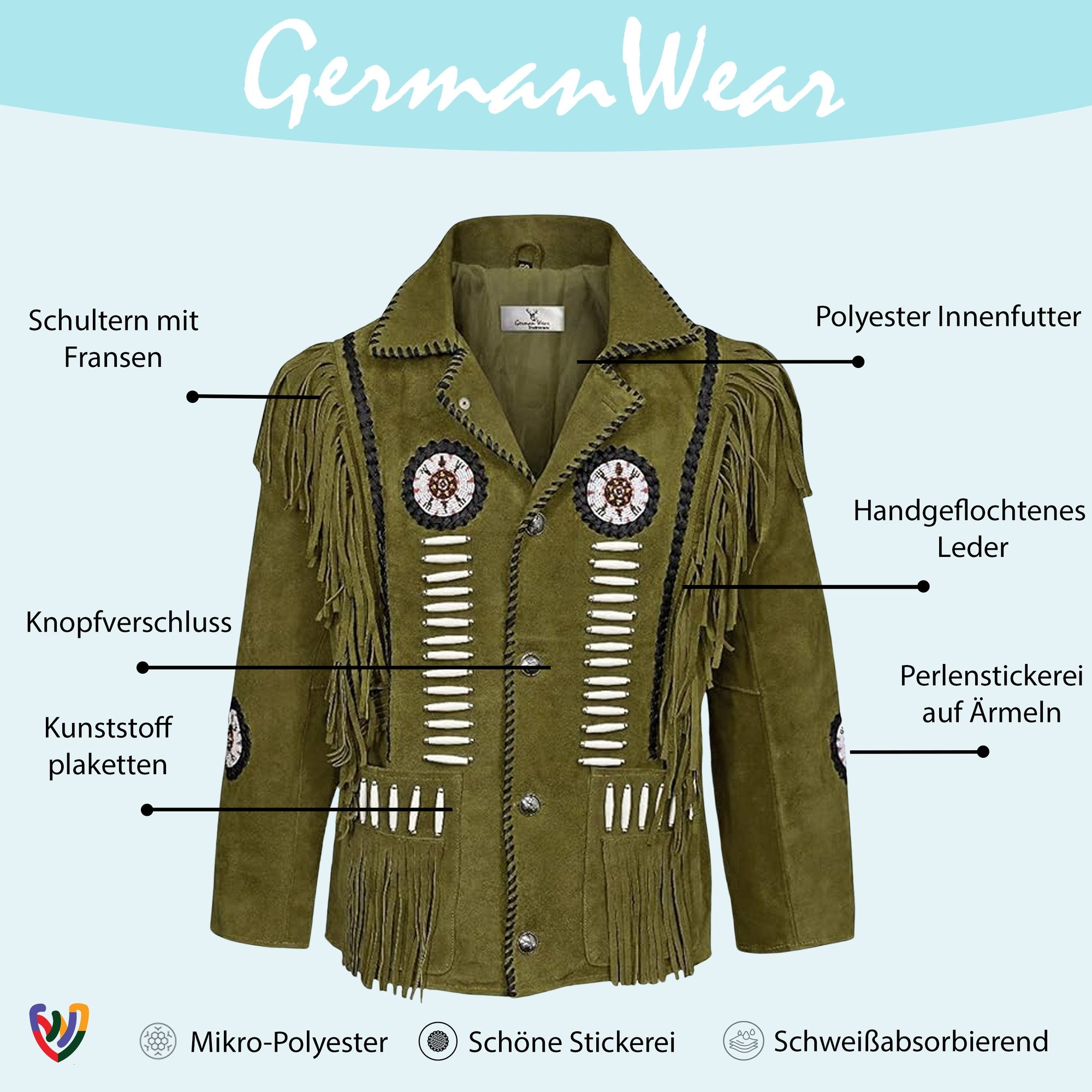 German Wear Trachtenjacke GW958J Herren Westernjacke Lange Reiter Jacke Western-Lederjacke