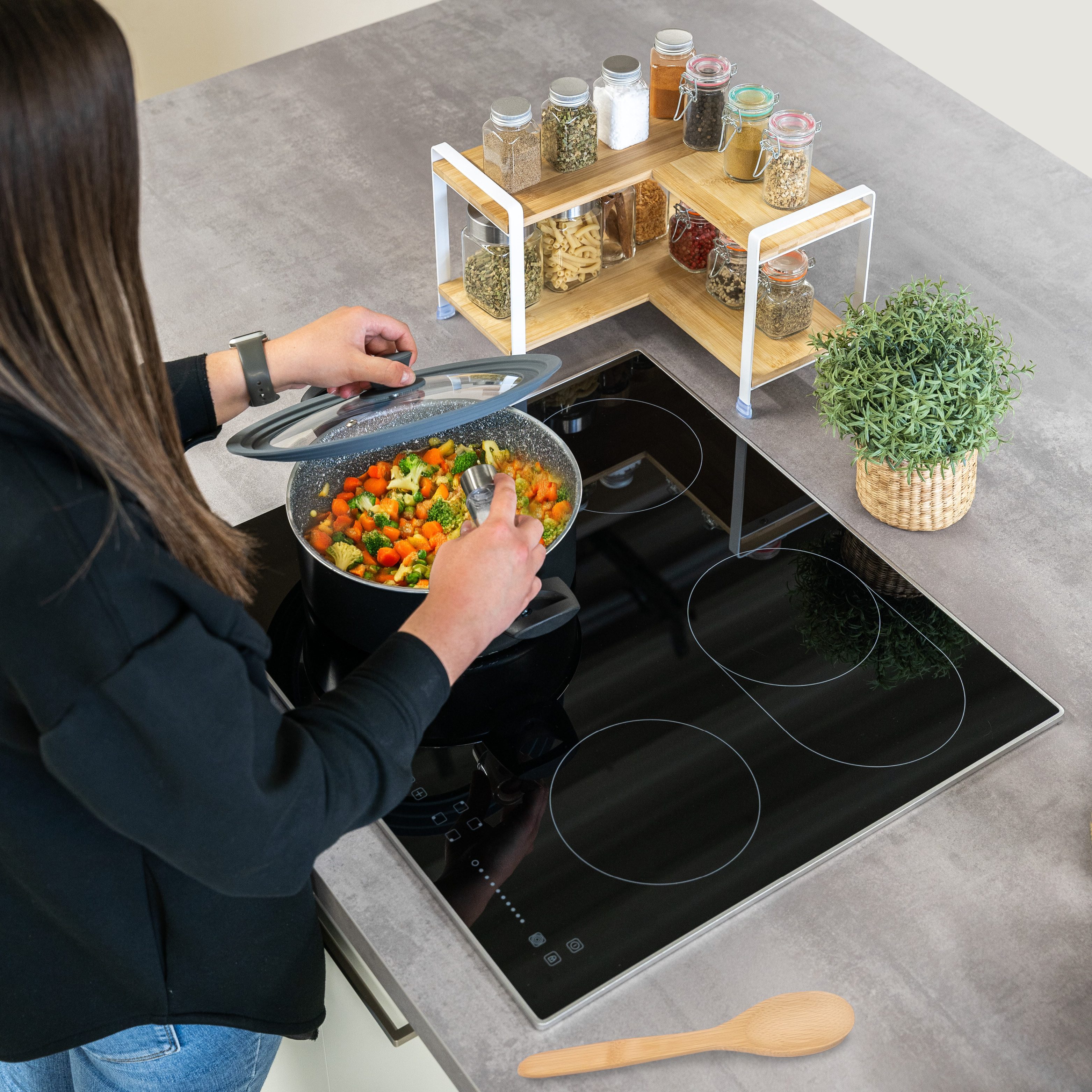 eluno Küchenregal Gewürzeckregal aus Bambus und Metall günstig online kaufen