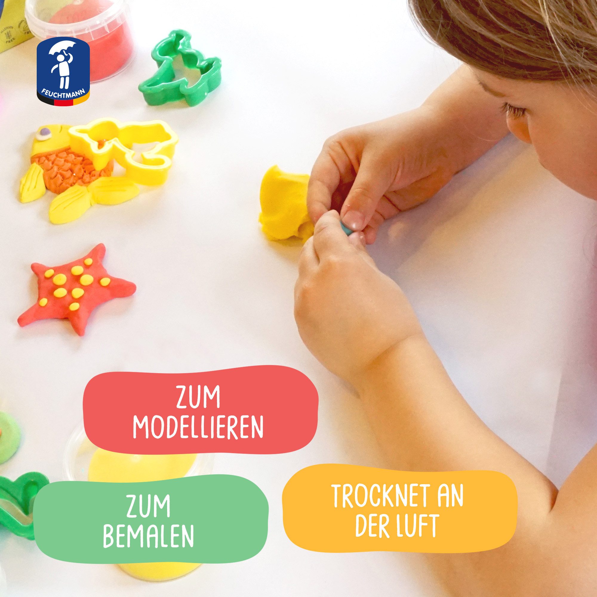 Feuchtmann Knete KINDER SOFT KNETE Basic (1-tlg), 4 x 150g weiche Kinderknete in praktischen Dosen