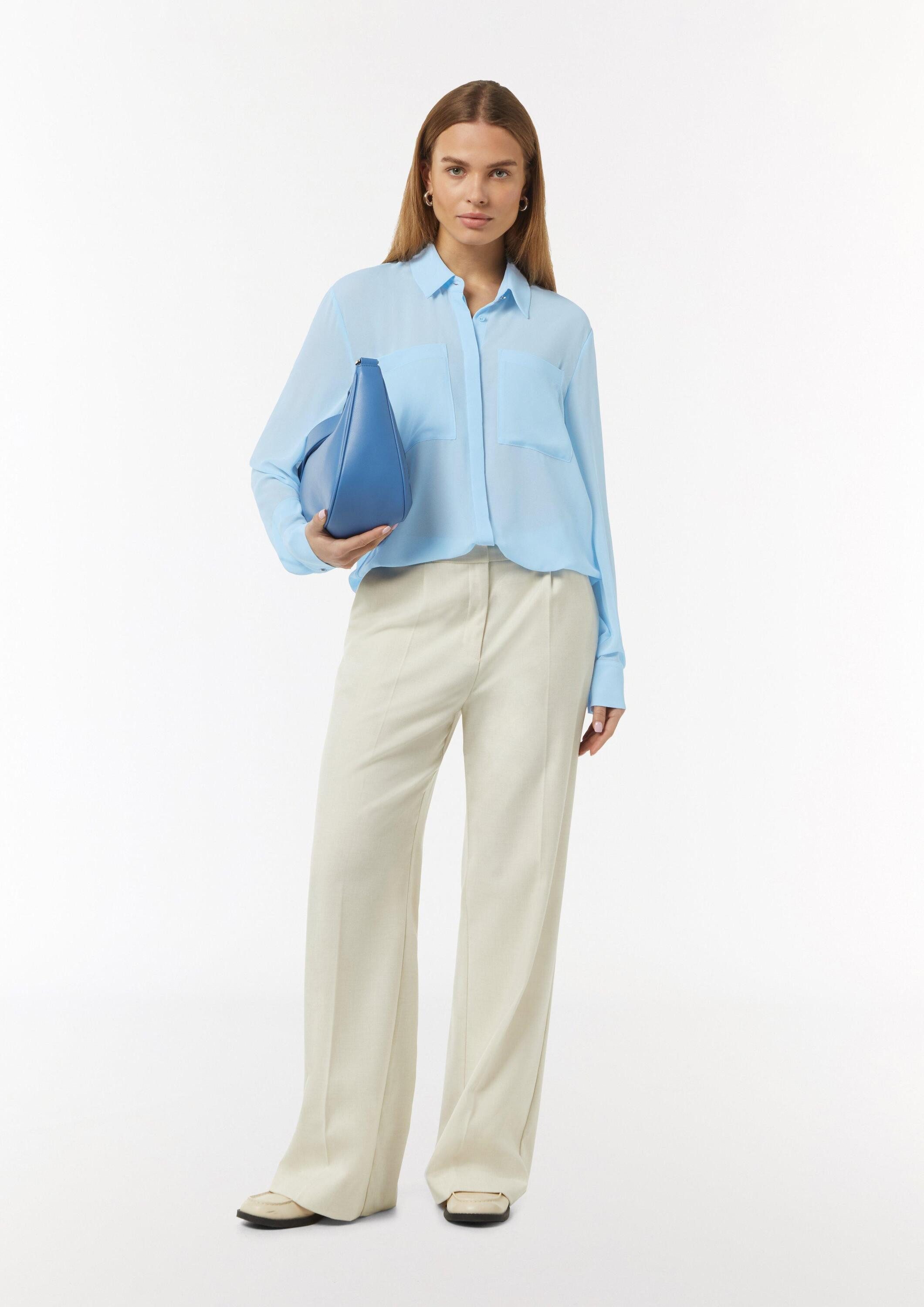 comma Langarmbluse Bluse Transparente Bluse mit verdeckter Knopfleiste