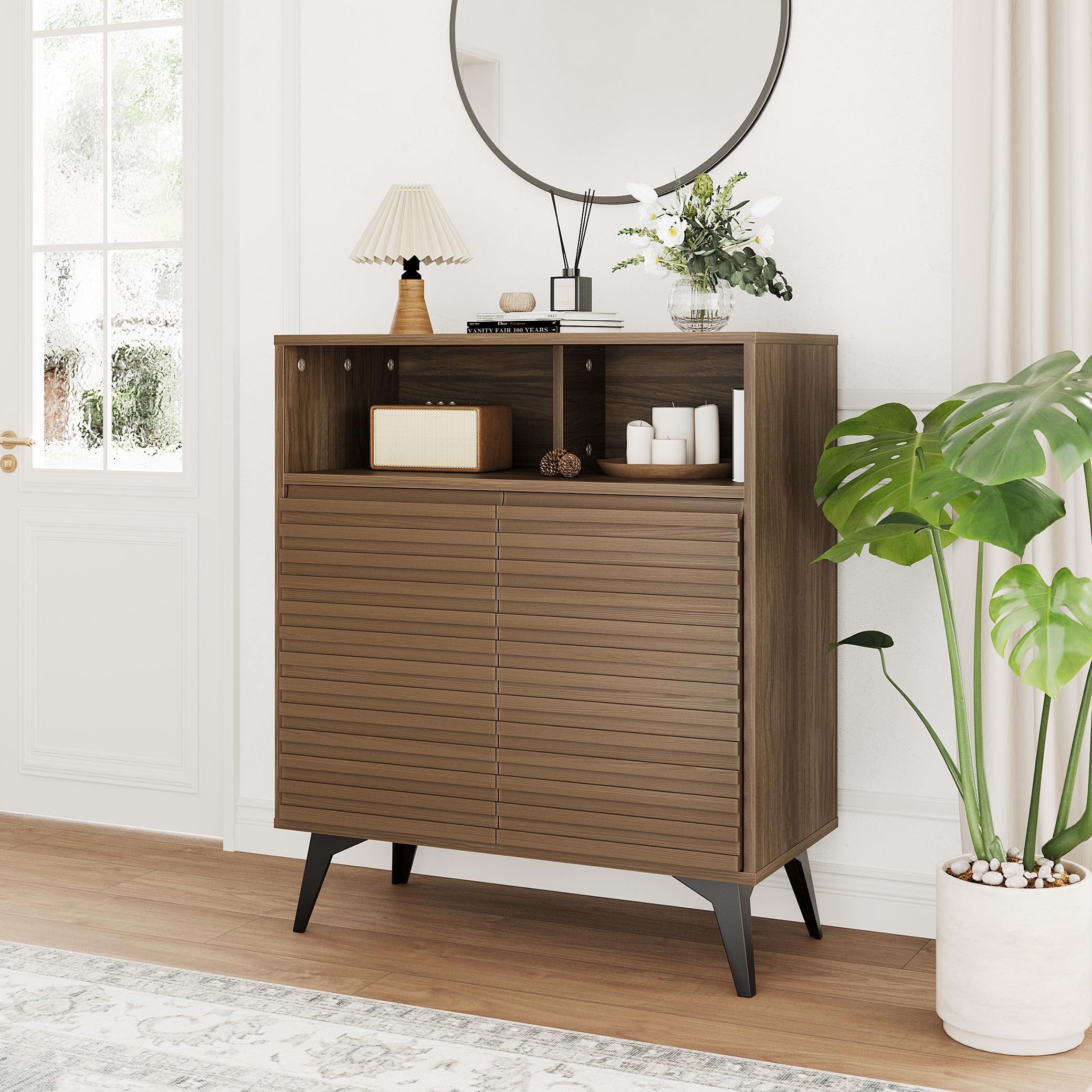 GarveeMore Anrichte 2er-Pack Modernes geriffeltes Sideboard, Buffet Schrank, Kombikommode (2 St), mit verstellbaren Einlegeböden – Für Wohnzimmer, Küche und Flur