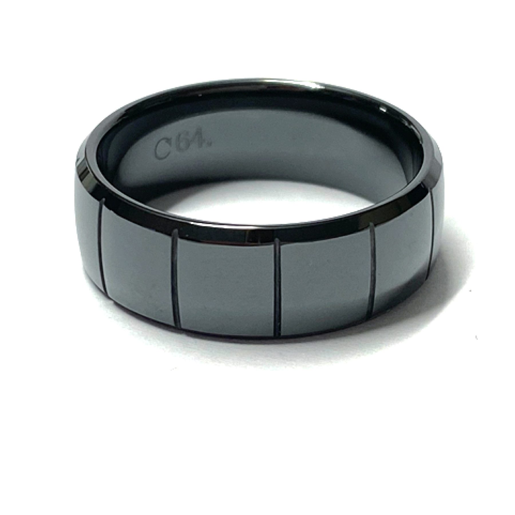 Edelschmiede925 Fingerring Keramik Ring halbrund schwarz 8 mm Bandring Ehering Trauring #60