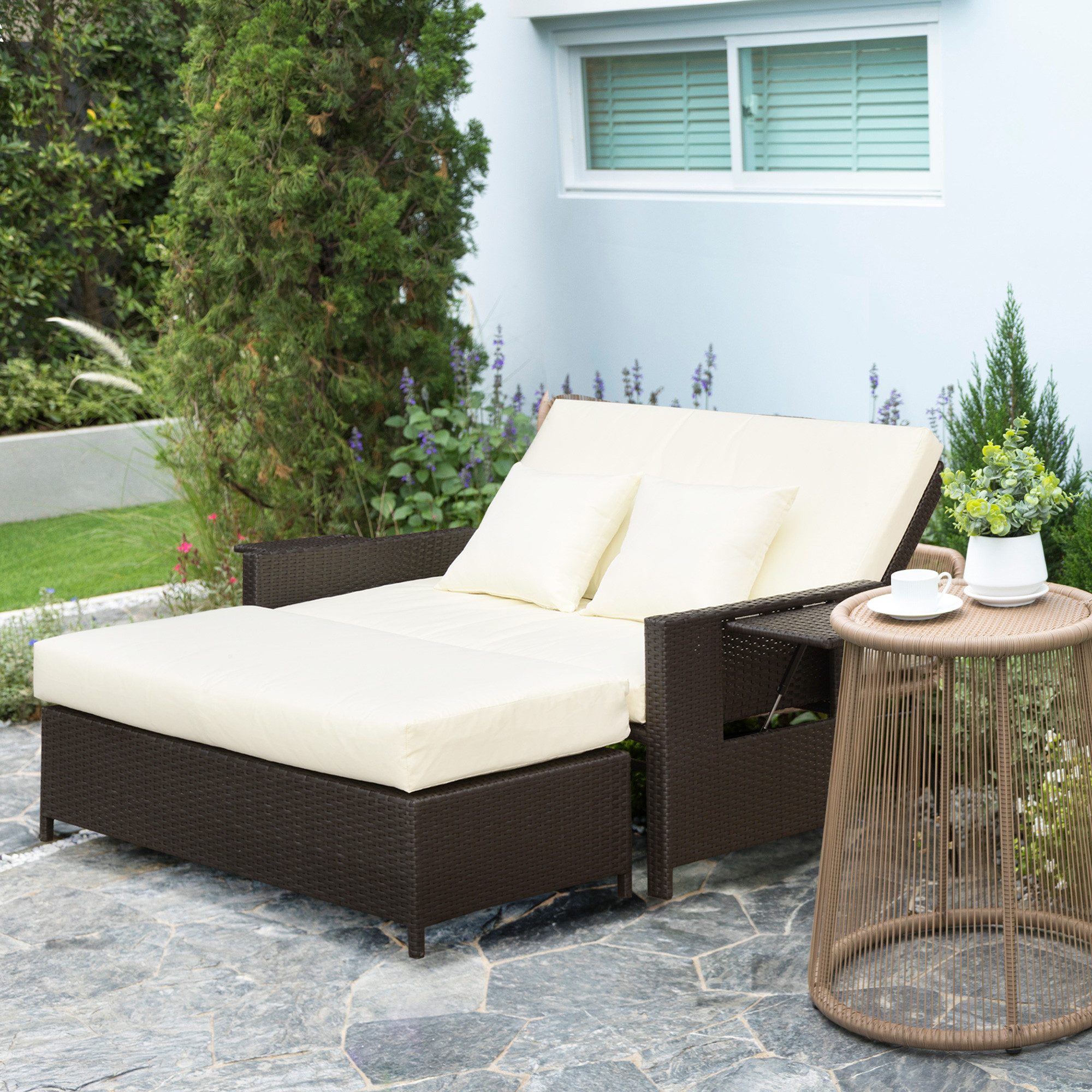 Outsunny Gartensofa Zweisitzer-Gartensofa mit Liegefunktion, Polyrattan Lou günstig online kaufen