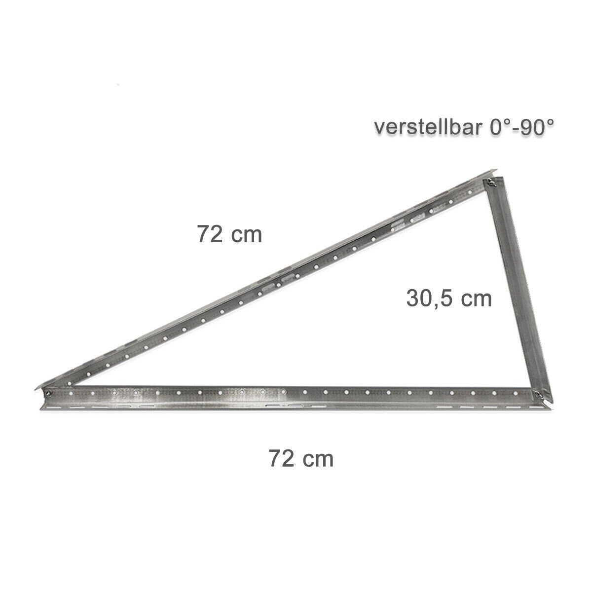 Zenit Energy GmbH Solarmodul-Halterung Quick bis 72 cm, (2x Montagedreieck, 6x Sterngriffe, 6x Flügelmuttern, flexibel durch div. Bohrungen und Langlöcher)
