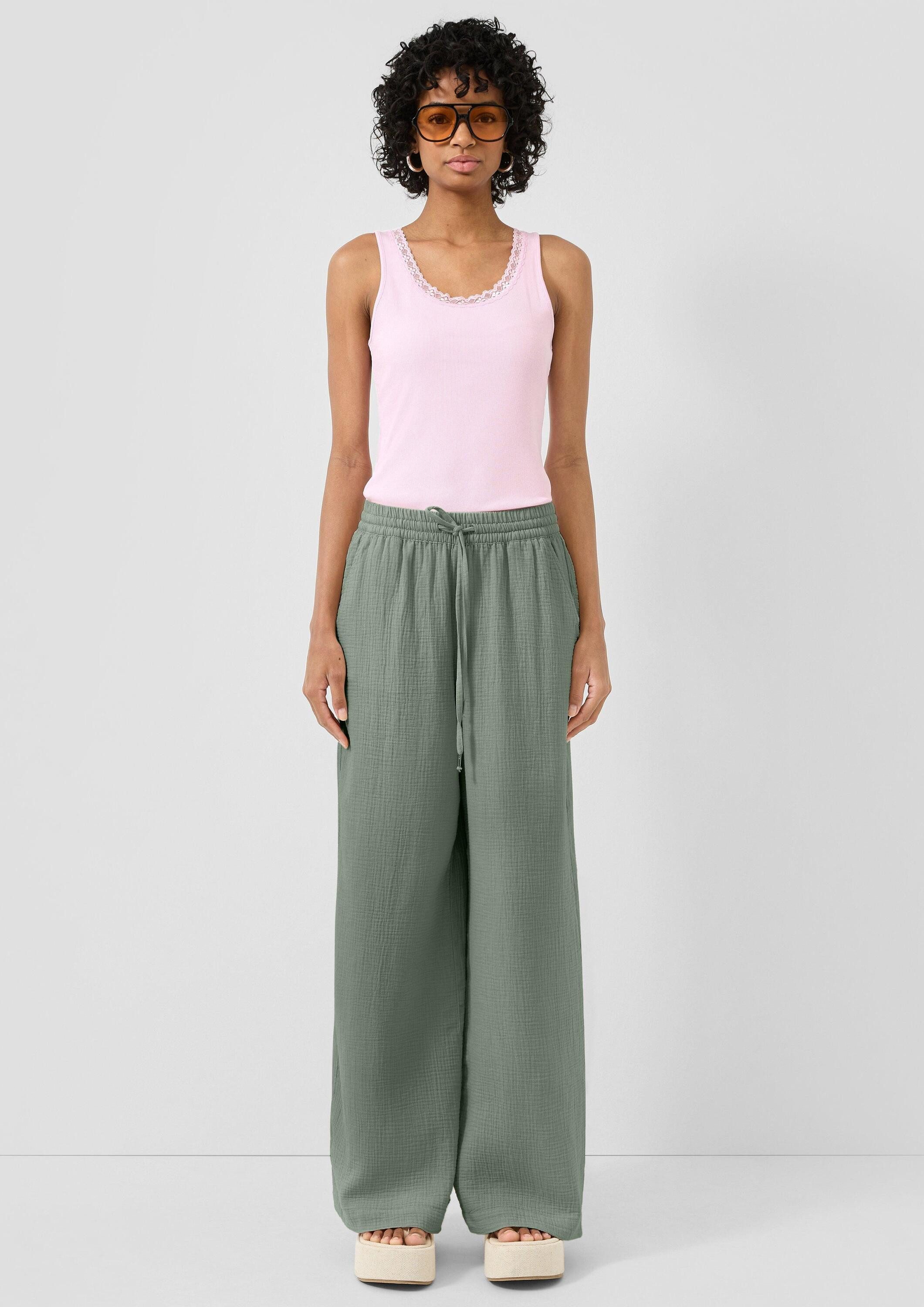 QS Chinos Hose Musselin-Hose mit Wide Leg