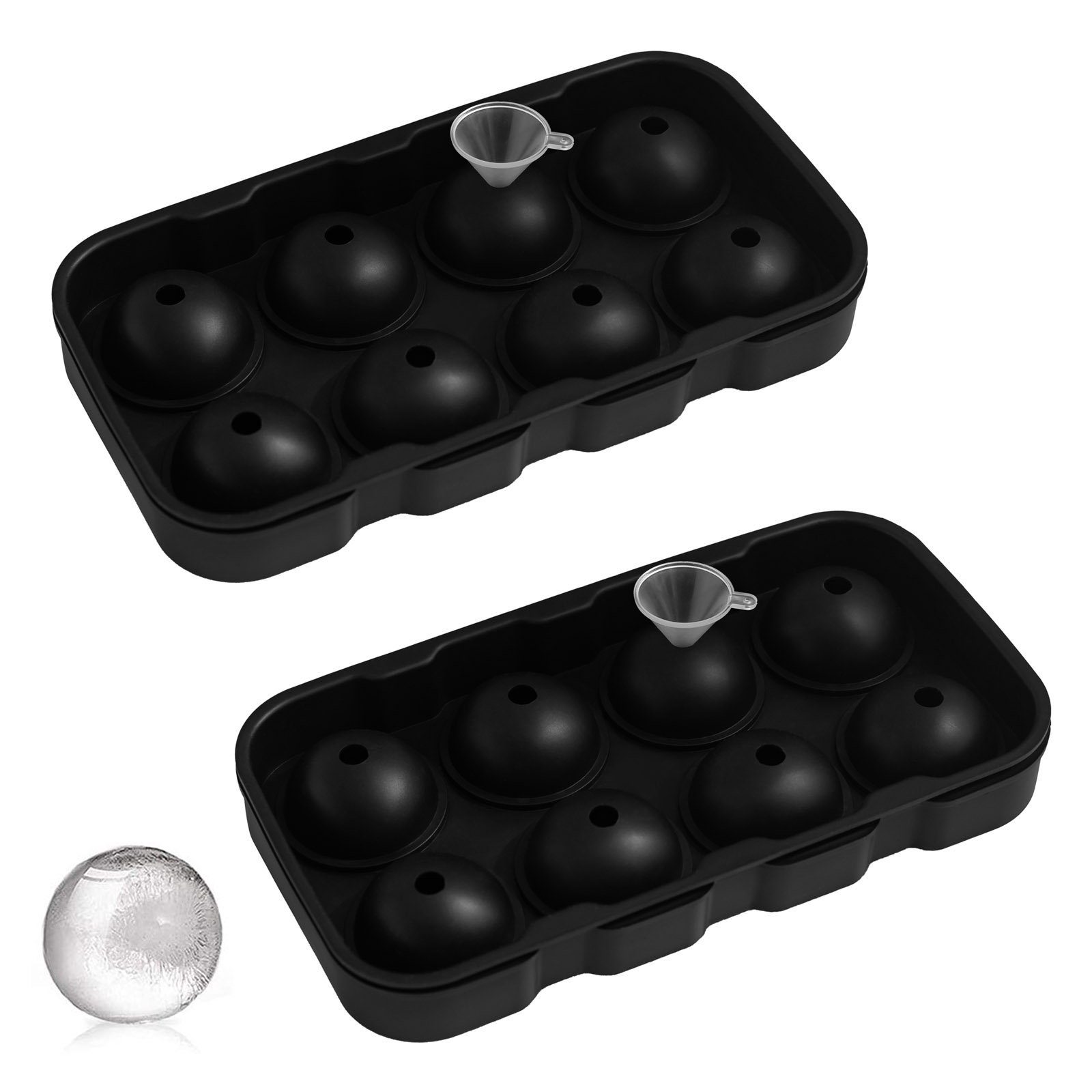 HAC24 Eiswürfelform Silikonform Kugel Eiswürfelbehälter Silikon Eiswürfel Eiskugel, (Set 2-tlg), mit Trichter