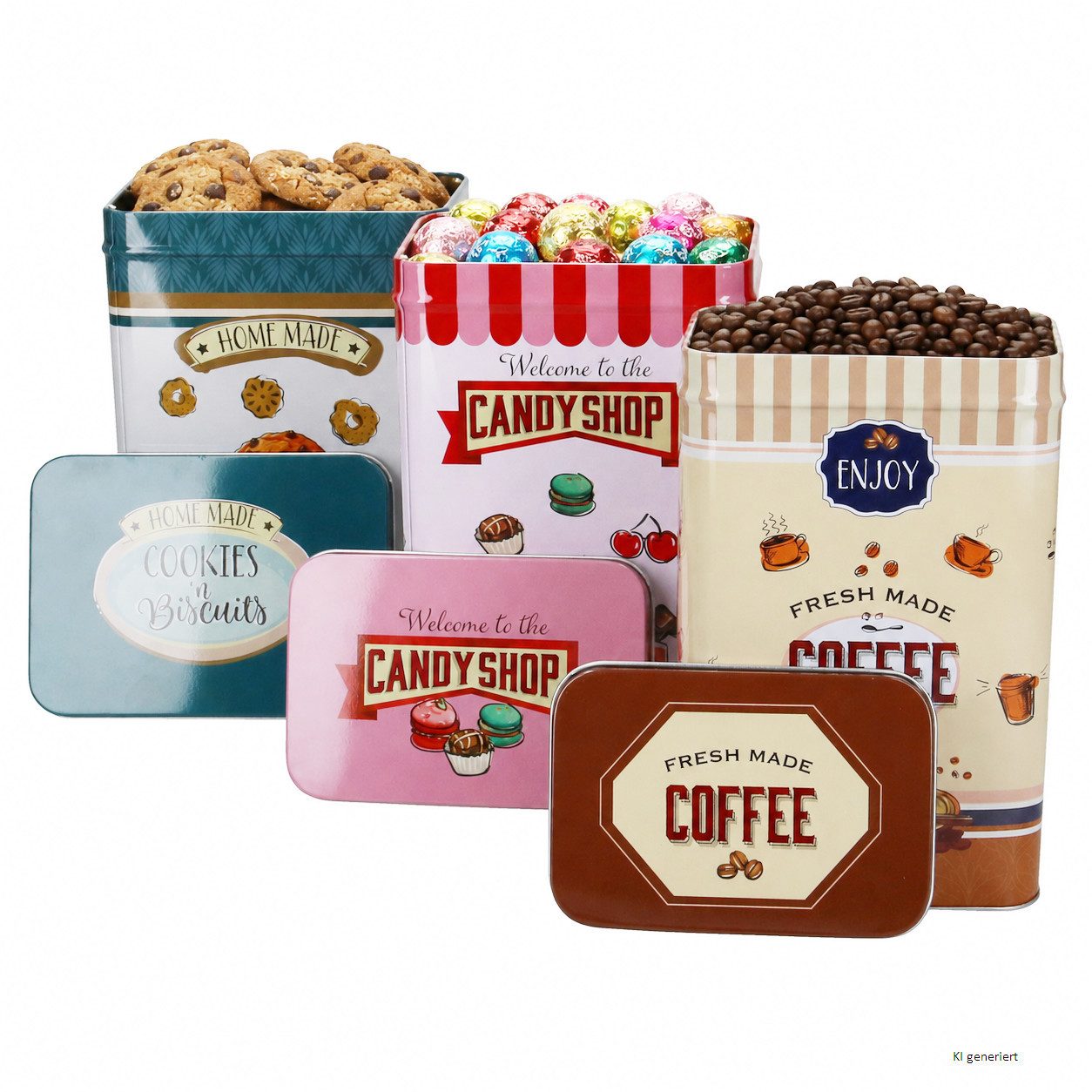 MamboCat Vorratsglas 3er Set Vorratsdosen Cookies aus Blech im Retro-Look Aufbewahrung-Box, Metall