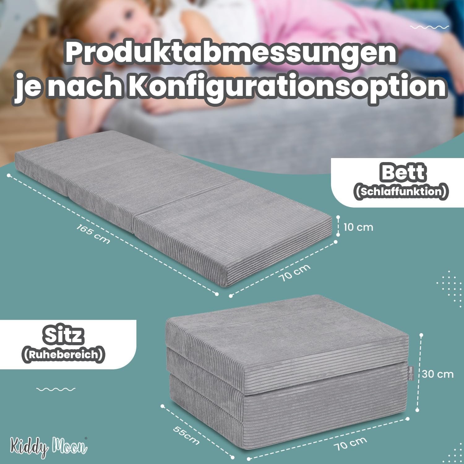Klappmatratze KMMP-1650, KiddyMoon, 10.0 cm hoch, (abnehmbarer Bezug mit Reißverschluss), Made in Europe