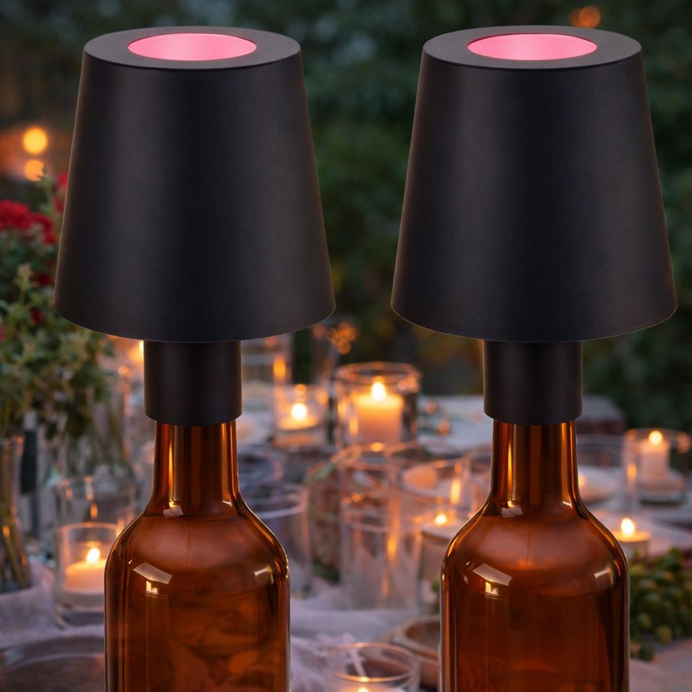 GLOBO LIGHTING LED Tischleuchte, LED-Leuchtmittel fest verbaut, Kaltweiß, Tageslichtweiß, Farbwechsel, Tischleuchte Flaschenlampe Touch schwarz RGB LED 2er Set