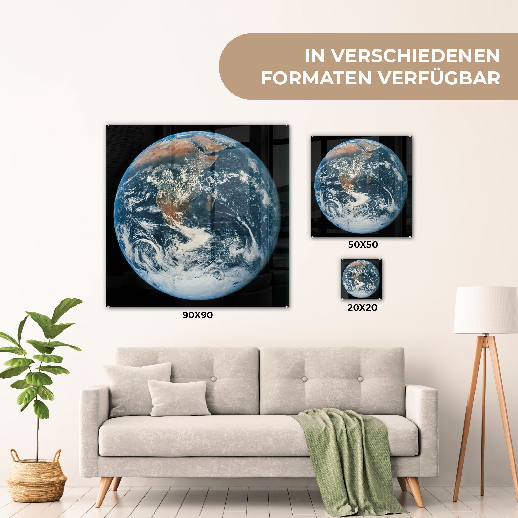 Glasbilder Wandbild Glas Glas Planet vor Bilder einem MuchoWow Wanddekoration Der - St), Acrylglasbild auf Erde - Himmel, - Foto auf dunklen (1