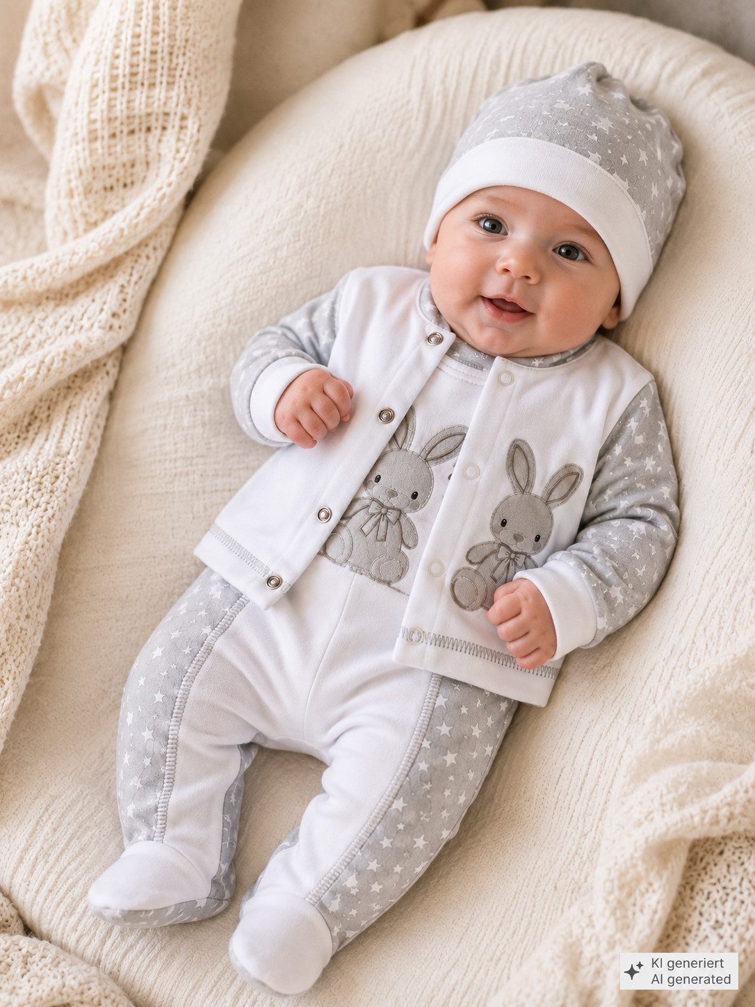 La Bortini Strampler Baby Set Erstlingsset Stramplerhose Hemdchen Mütze für Neugeborene (Erstausstattung, für Jungen und Mädchen, Anzug 3-teilig) Baumwolle